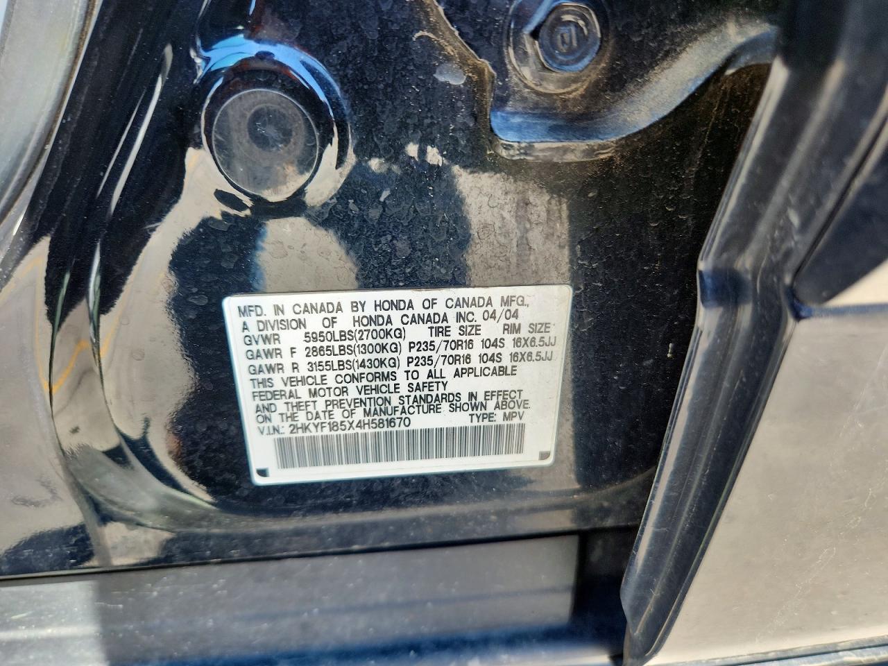 2004 Honda Pilot Exl Black vin: 2HKYF185X4H581670