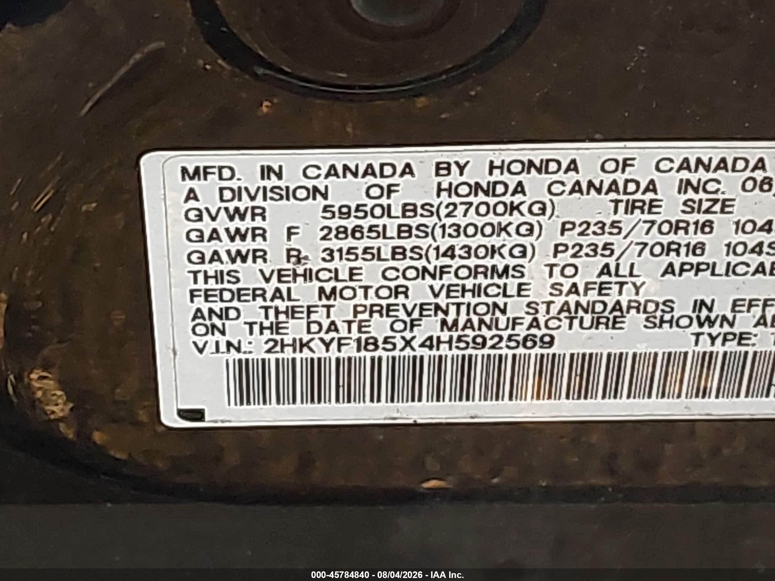 2004 Honda Pilot Ex-l Black vin: 2HKYF185X4H592569