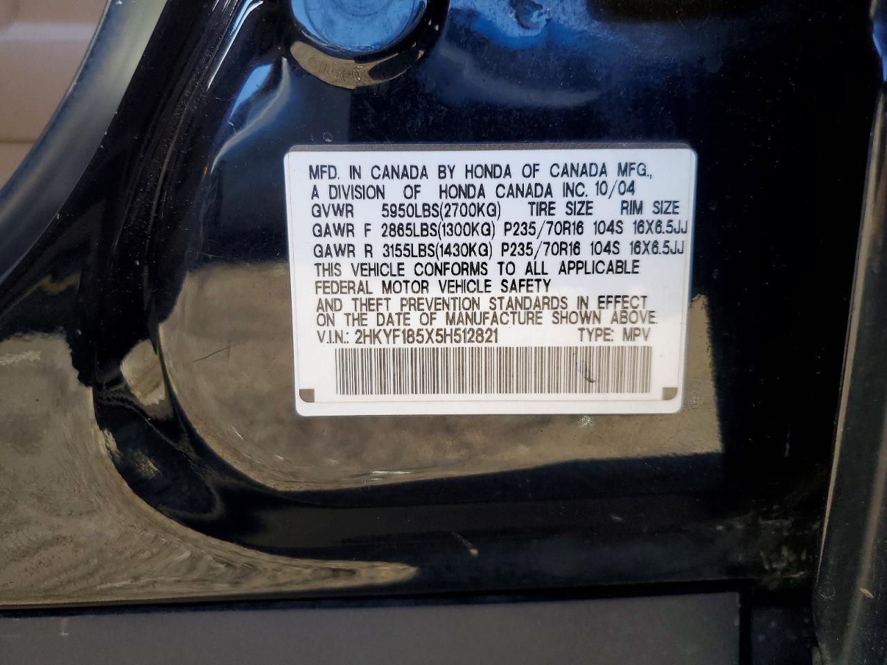 2005 Honda Pilot Exl Черный vin: 2HKYF185X5H512821