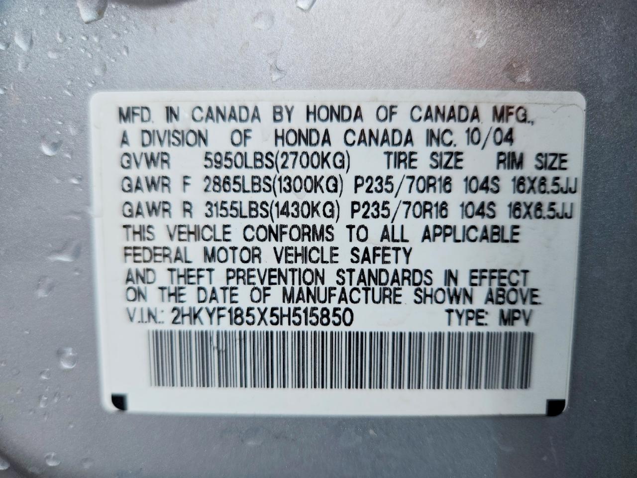 2005 Honda Pilot Exl Silver vin: 2HKYF185X5H515850
