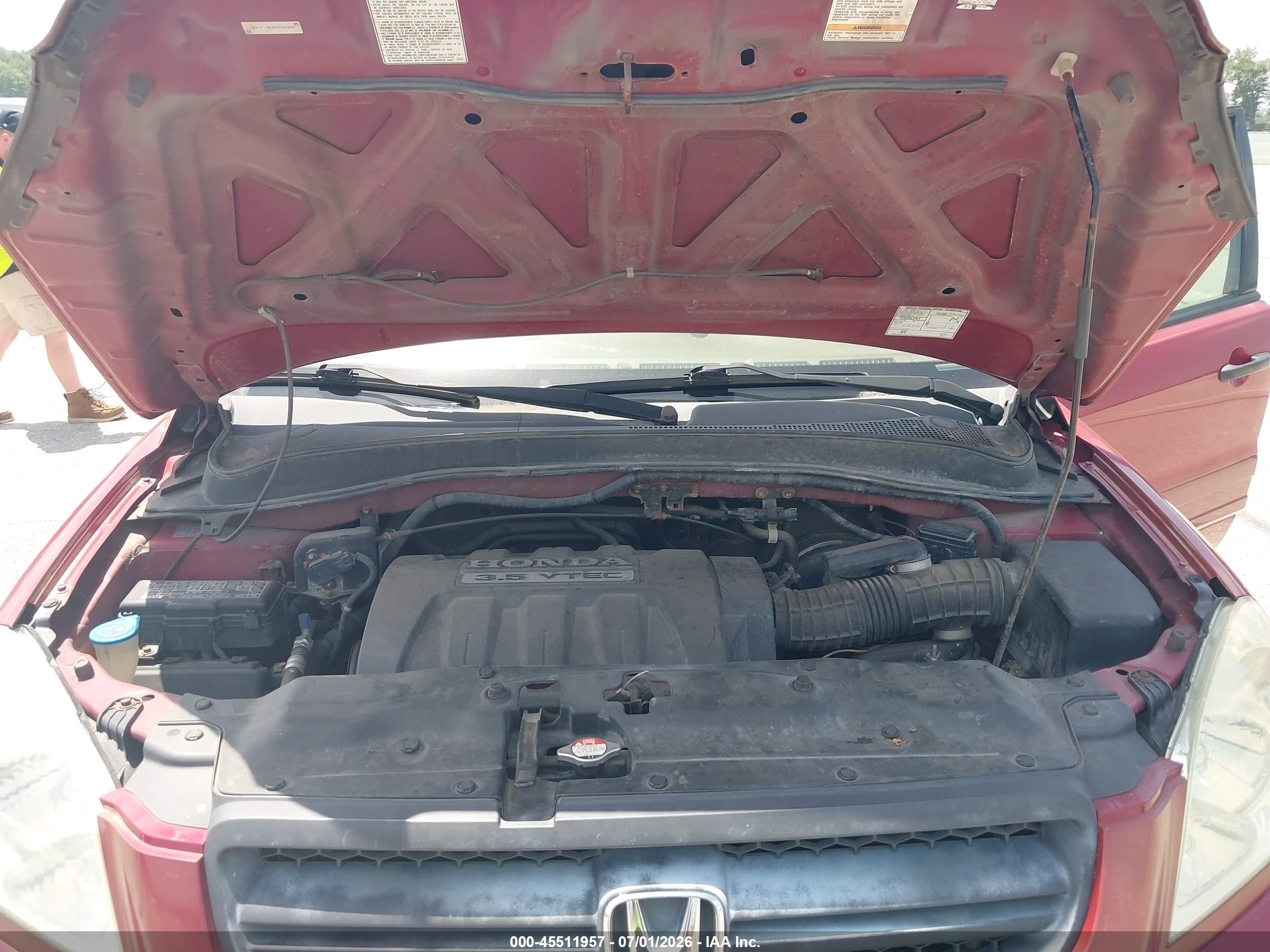 2005 Honda Pilot Ex-l Red vin: 2HKYF185X5H548198
