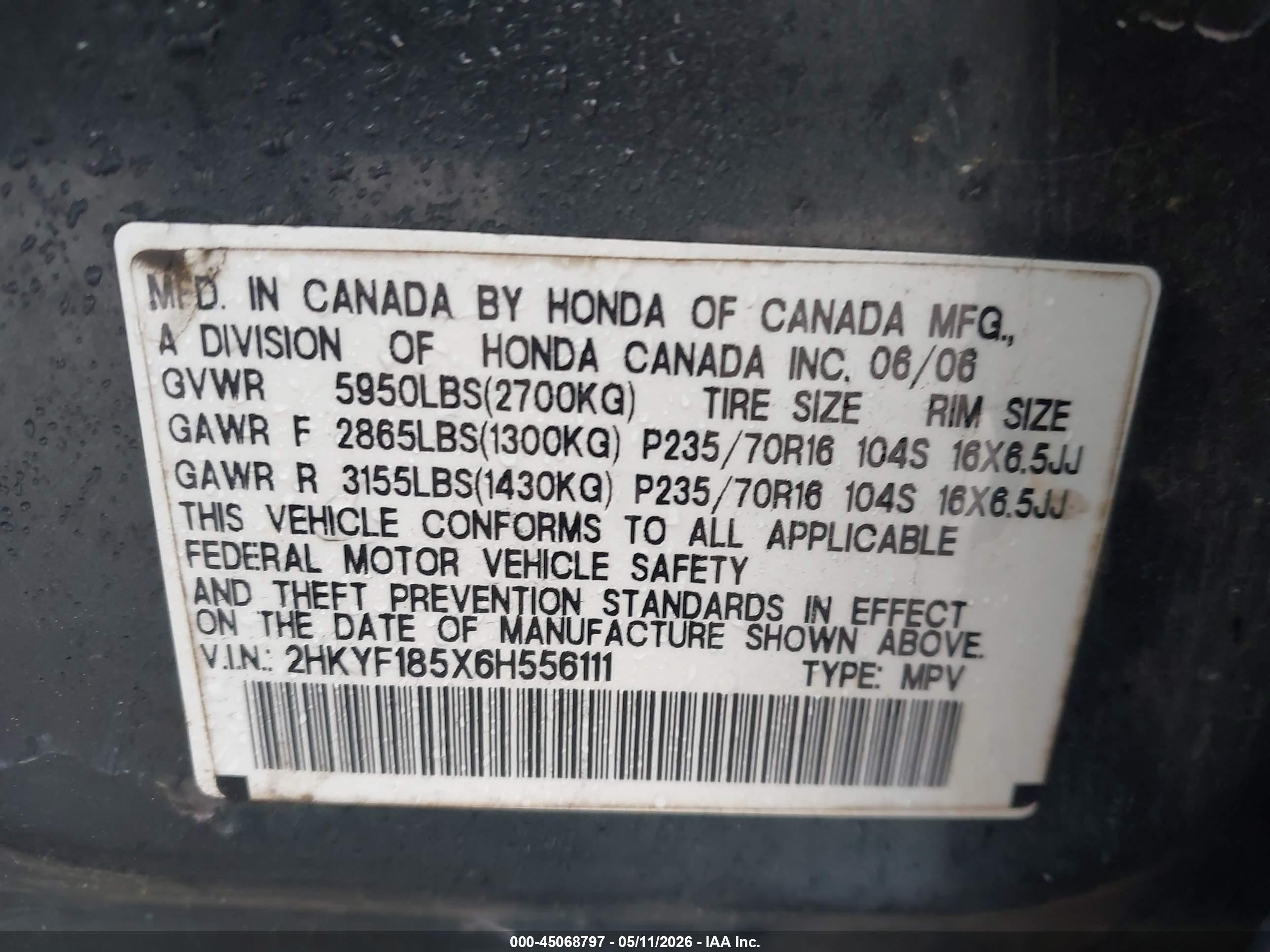 2006 Honda Pilot Ex-l Gray vin: 2HKYF185X6H556111