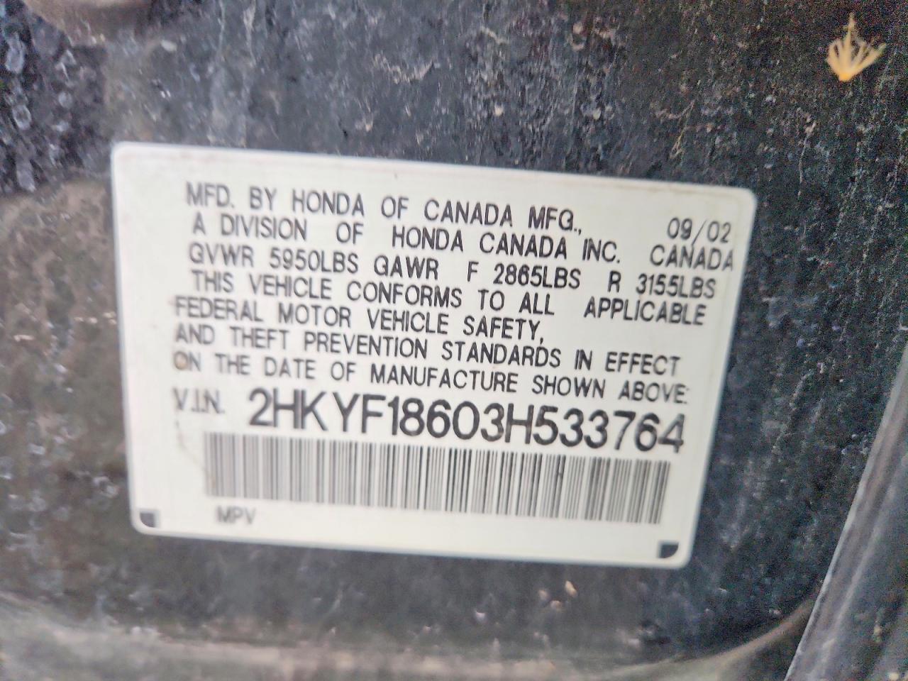 2003 Honda Pilot Exl Black vin: 2HKYF18603H533764