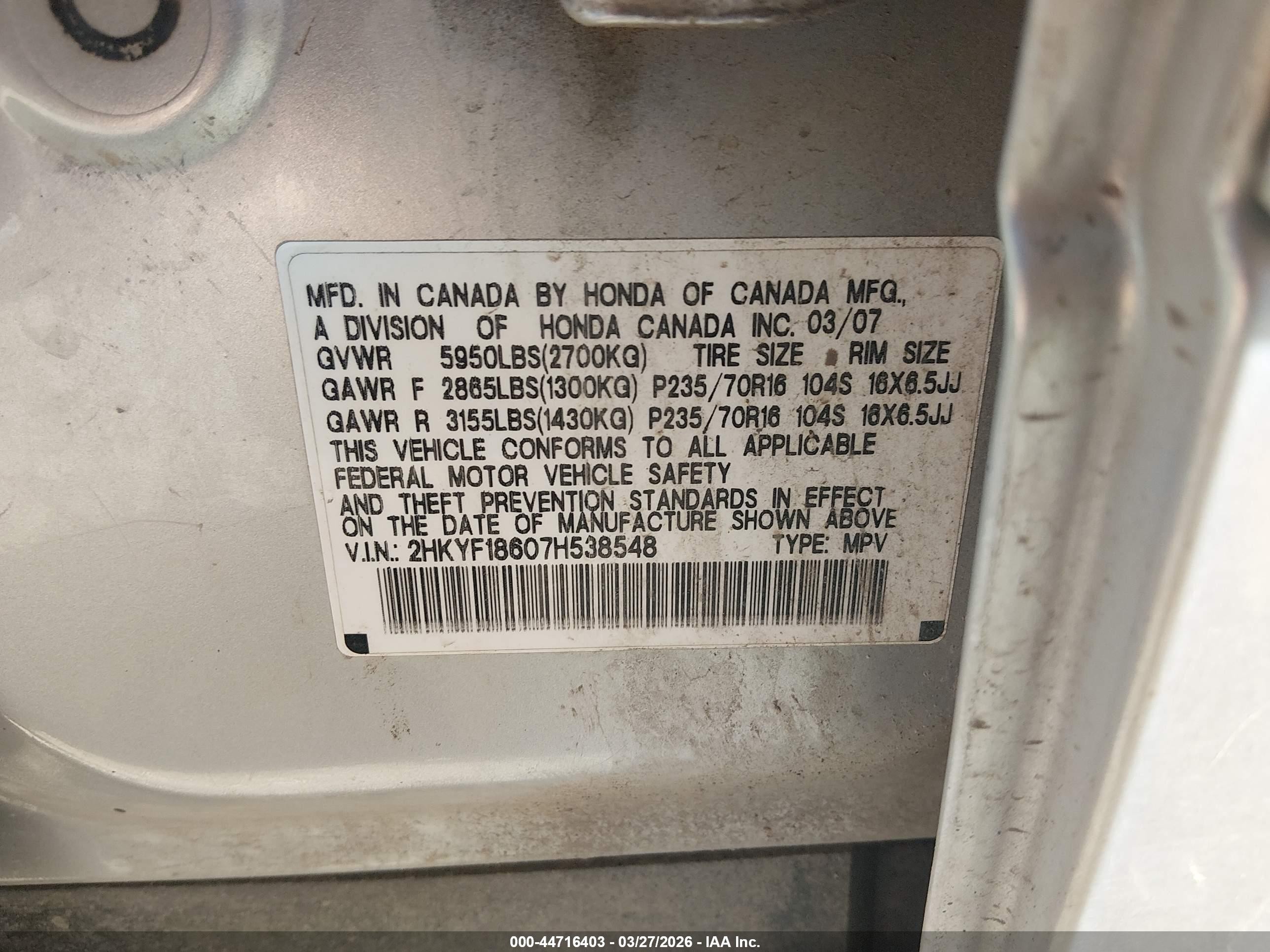 2007 Honda Pilot Ex-l Silver vin: 2HKYF18607H538548