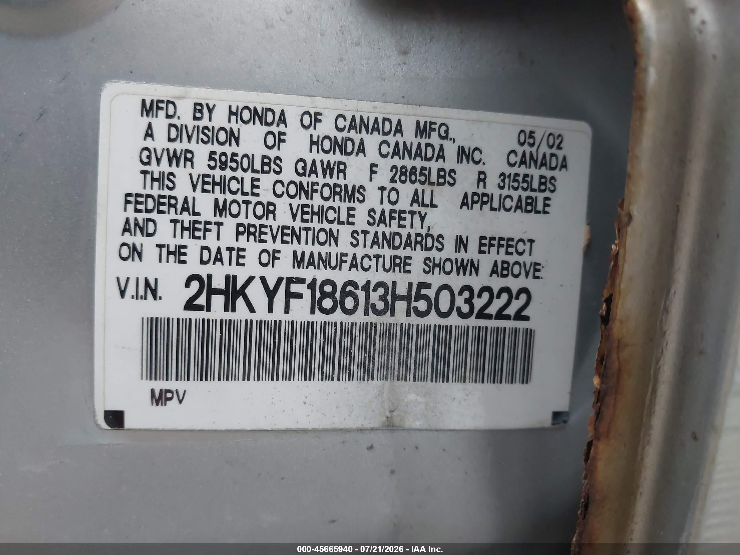 2003 Honda Pilot Ex-l Silver vin: 2HKYF18613H503222