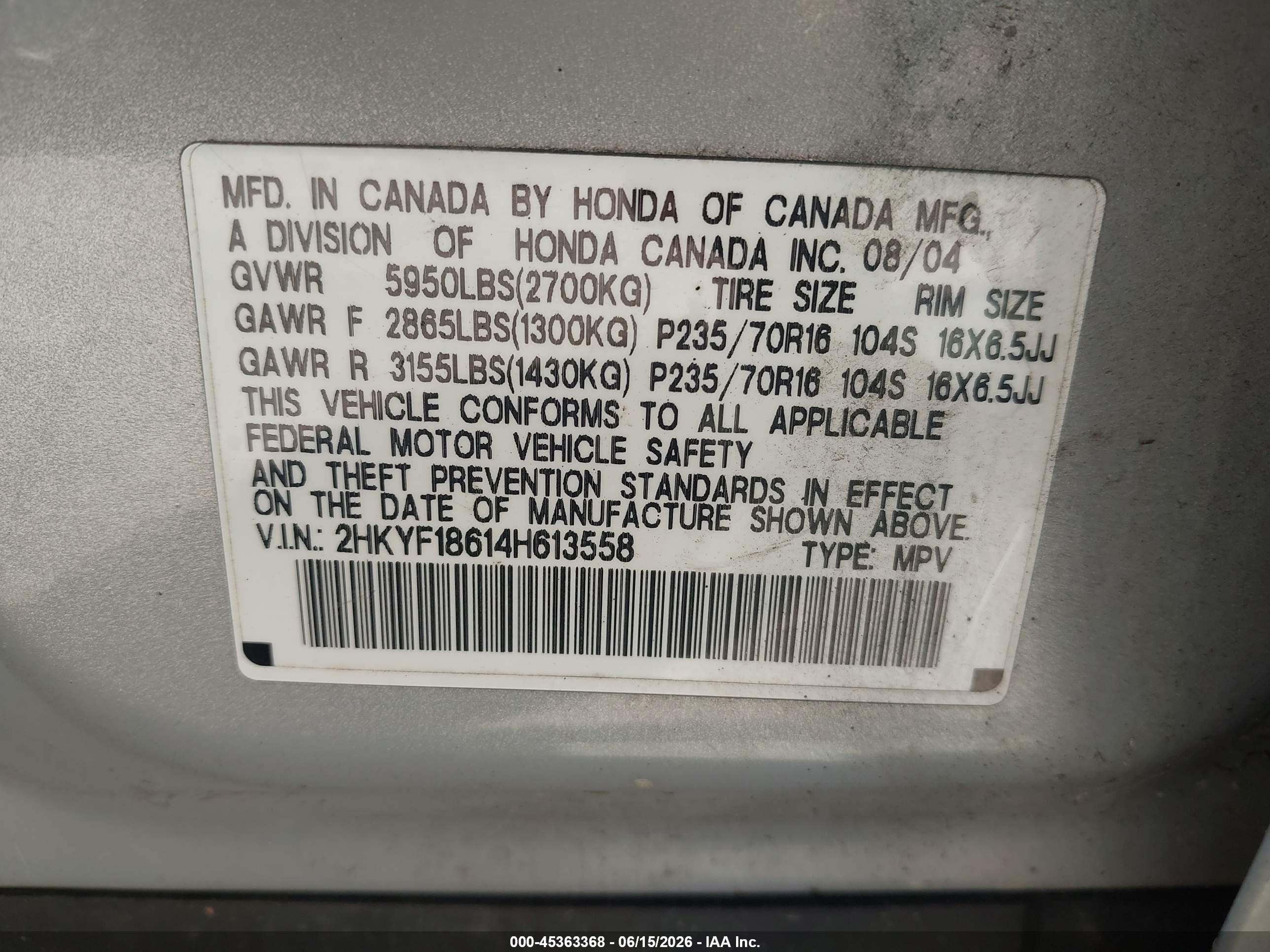 2004 Honda Pilot Ex-l Silver vin: 2HKYF18614H613558