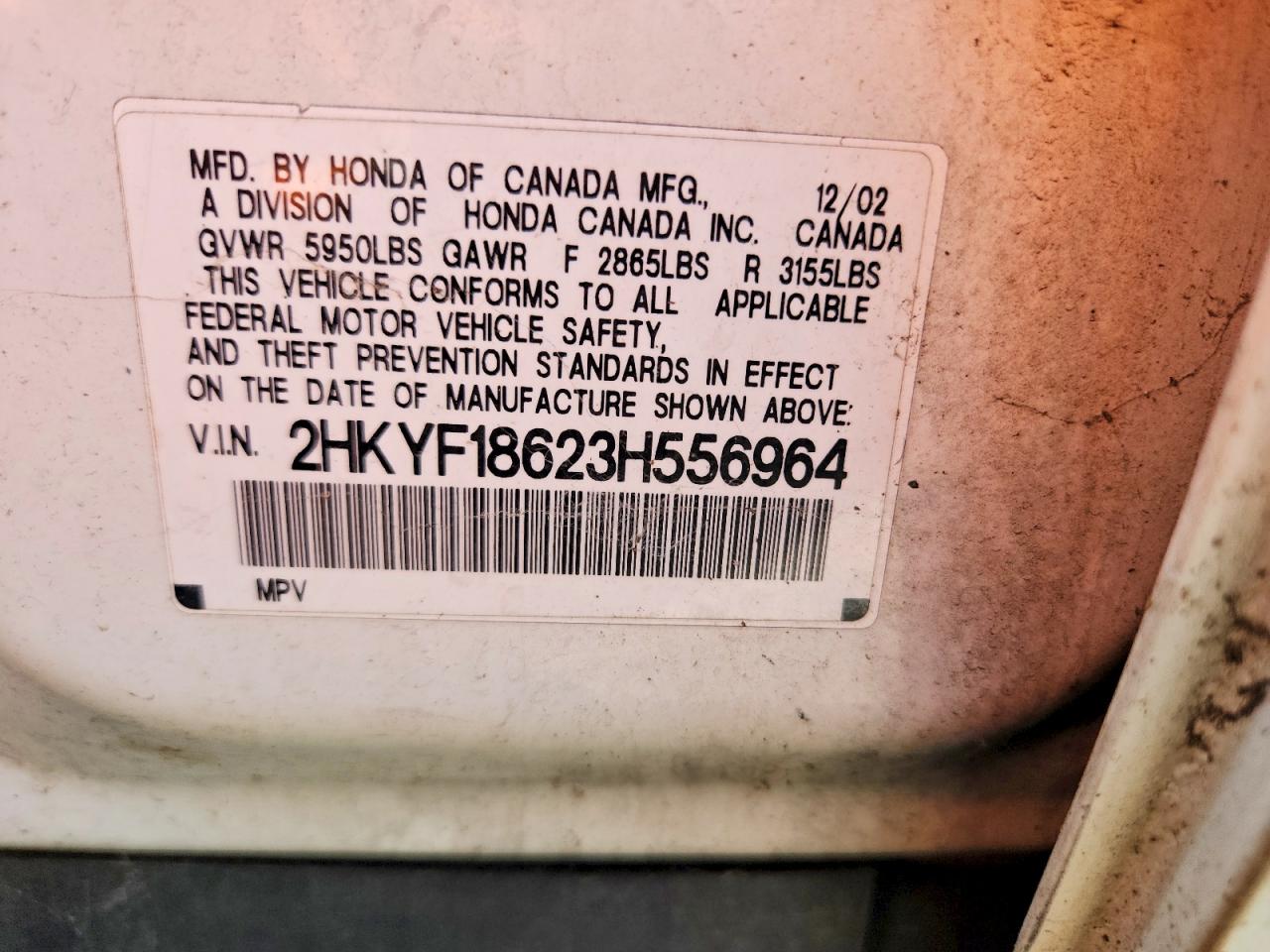 2003 Honda Pilot Exl White vin: 2HKYF18623H556964