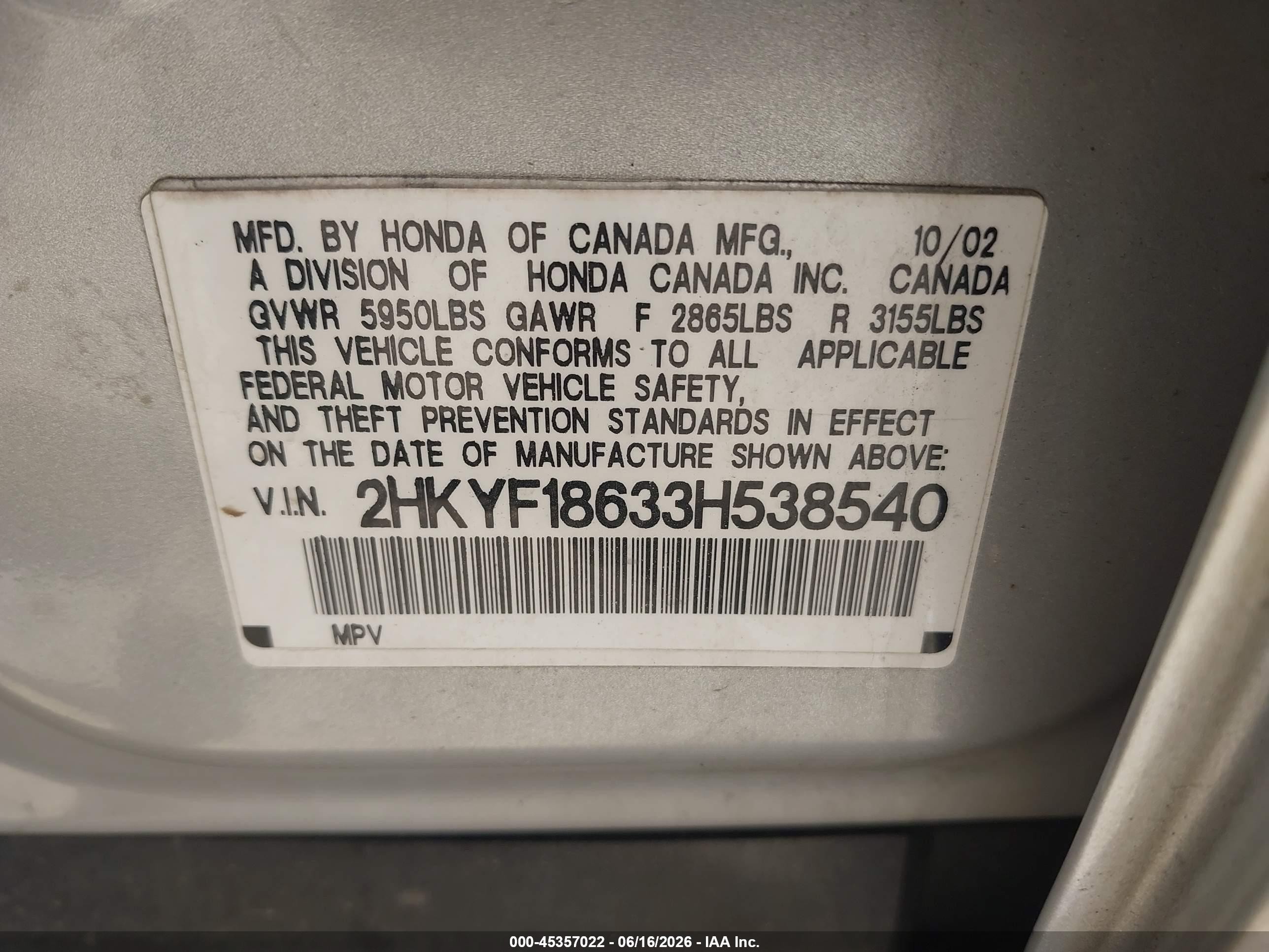 2003 Honda Pilot Ex-l Silver vin: 2HKYF18633H538540
