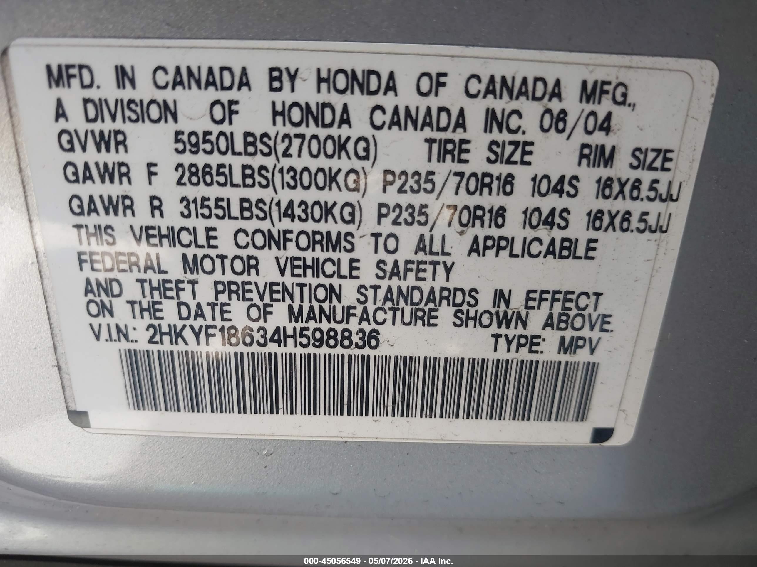 2004 Honda Pilot Ex-l Silver vin: 2HKYF18634H598836