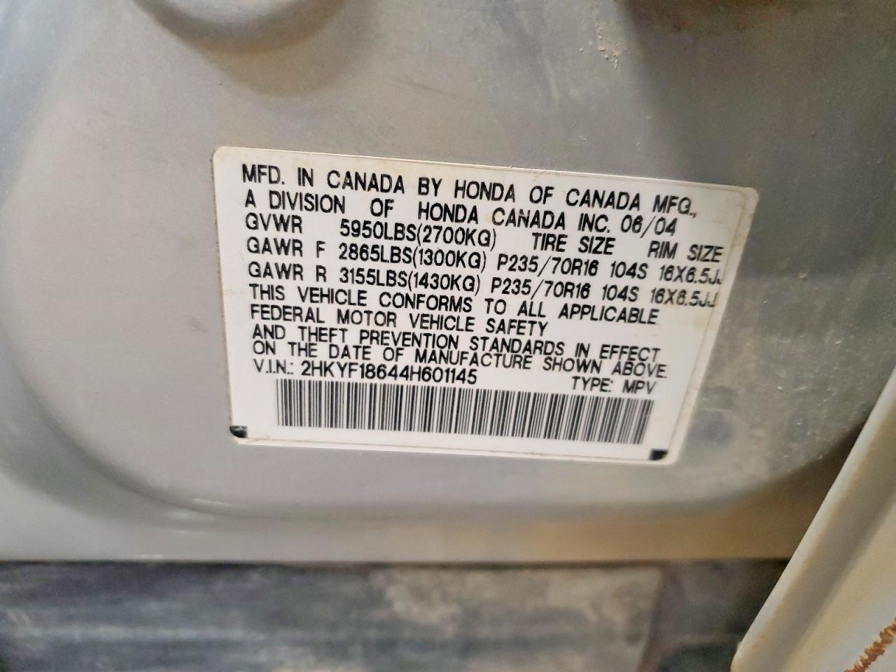 2004 Honda Pilot Exl Silver vin: 2HKYF18644H601145