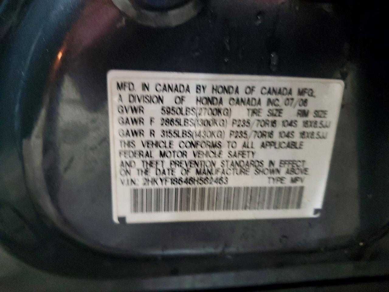 2006 Honda Pilot Ex Серый vin: 2HKYF18646H562463