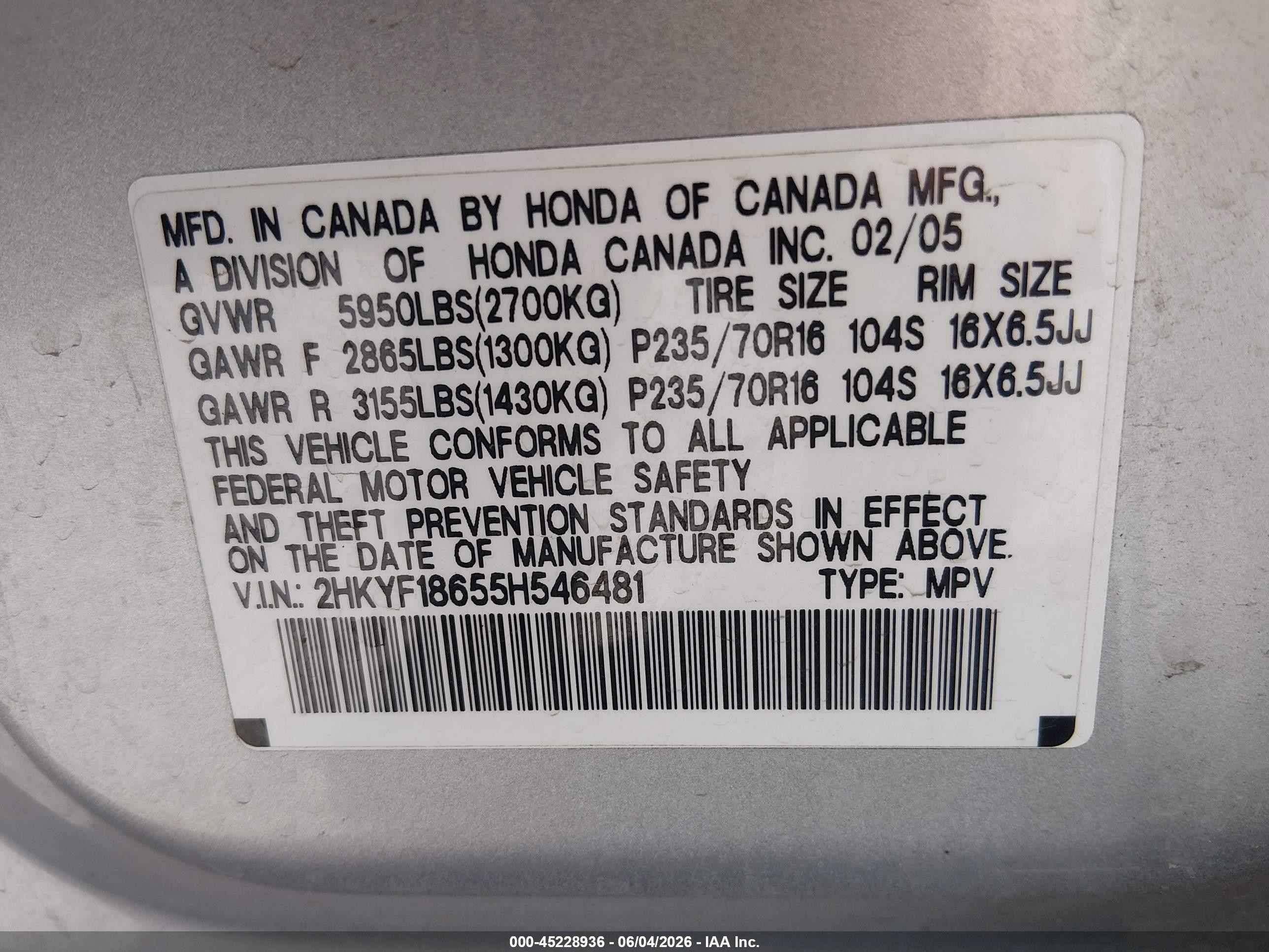 2005 Honda Pilot Ex-l Gray vin: 2HKYF18655H546481