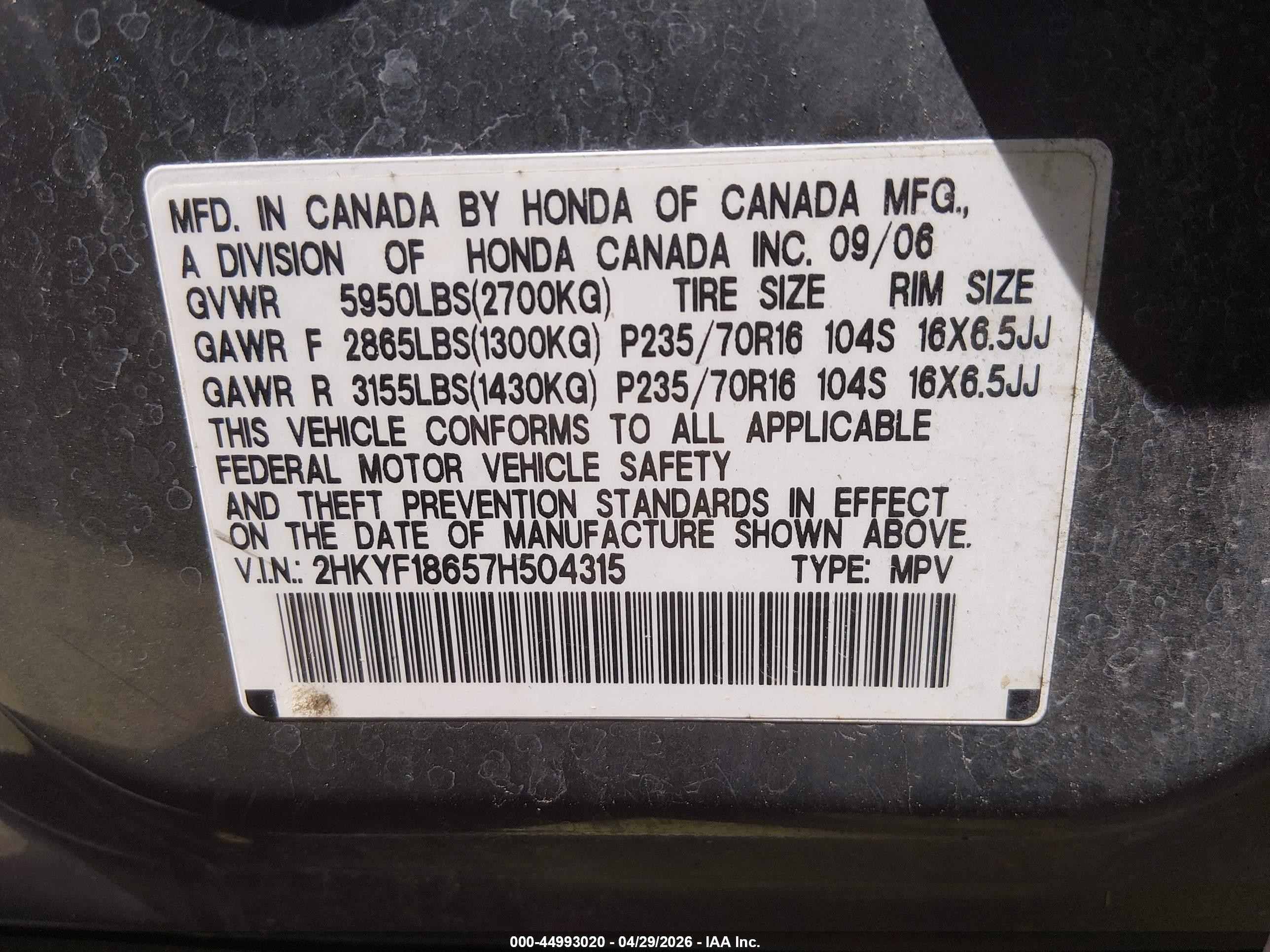 2007 Honda Pilot Ex-l Gray vin: 2HKYF18657H504315