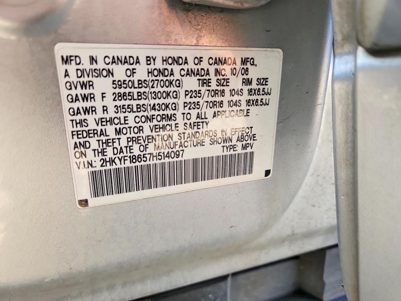 2007 Honda Pilot Exl Silver vin: 2HKYF18657H514097