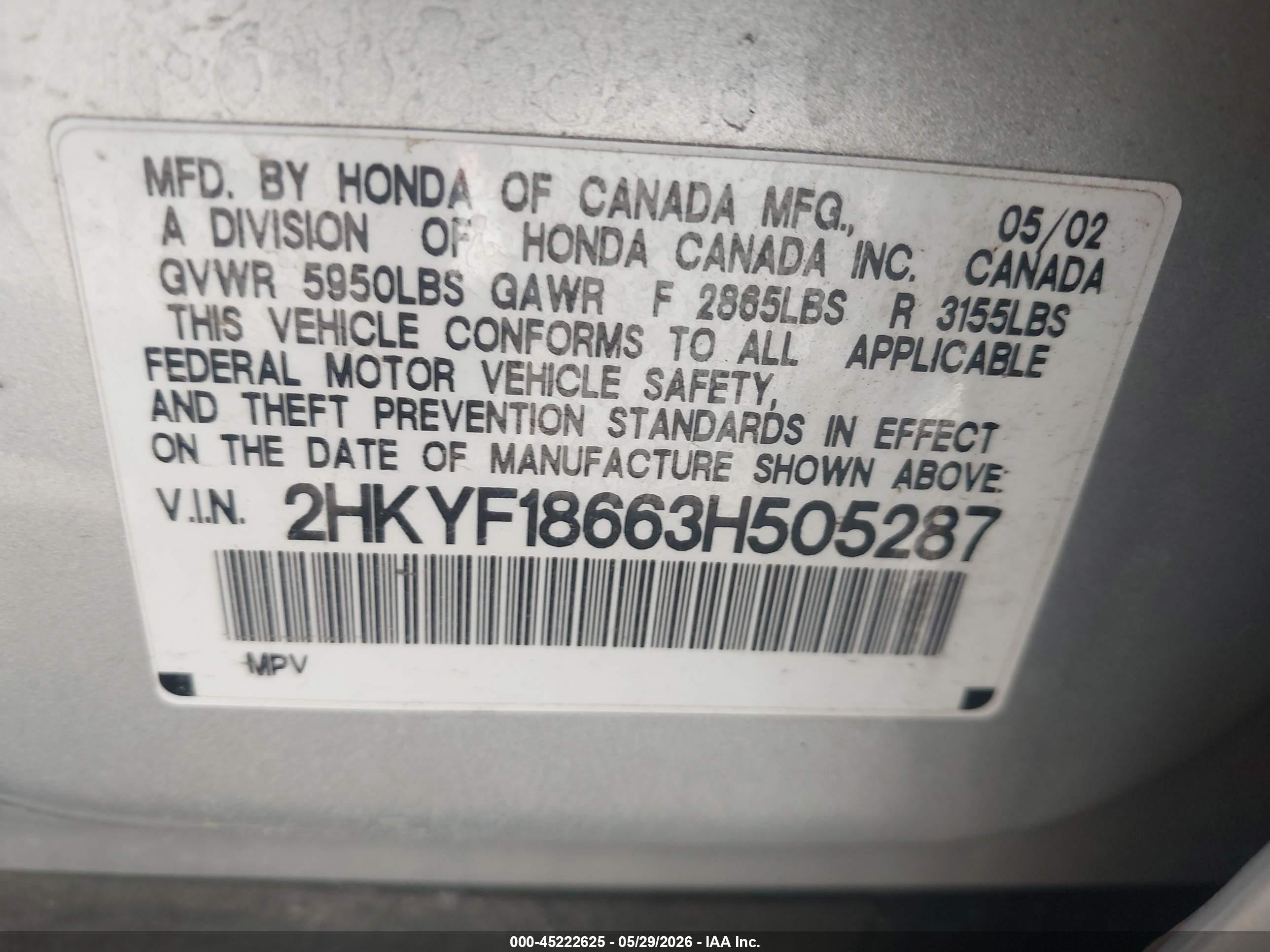 2003 Honda Pilot Ex-l Серебряный vin: 2HKYF18663H505287