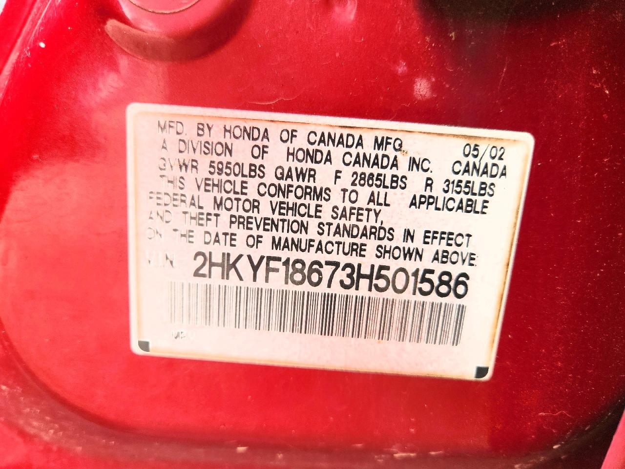 2003 Honda Pilot Exl Red vin: 2HKYF18673H501586