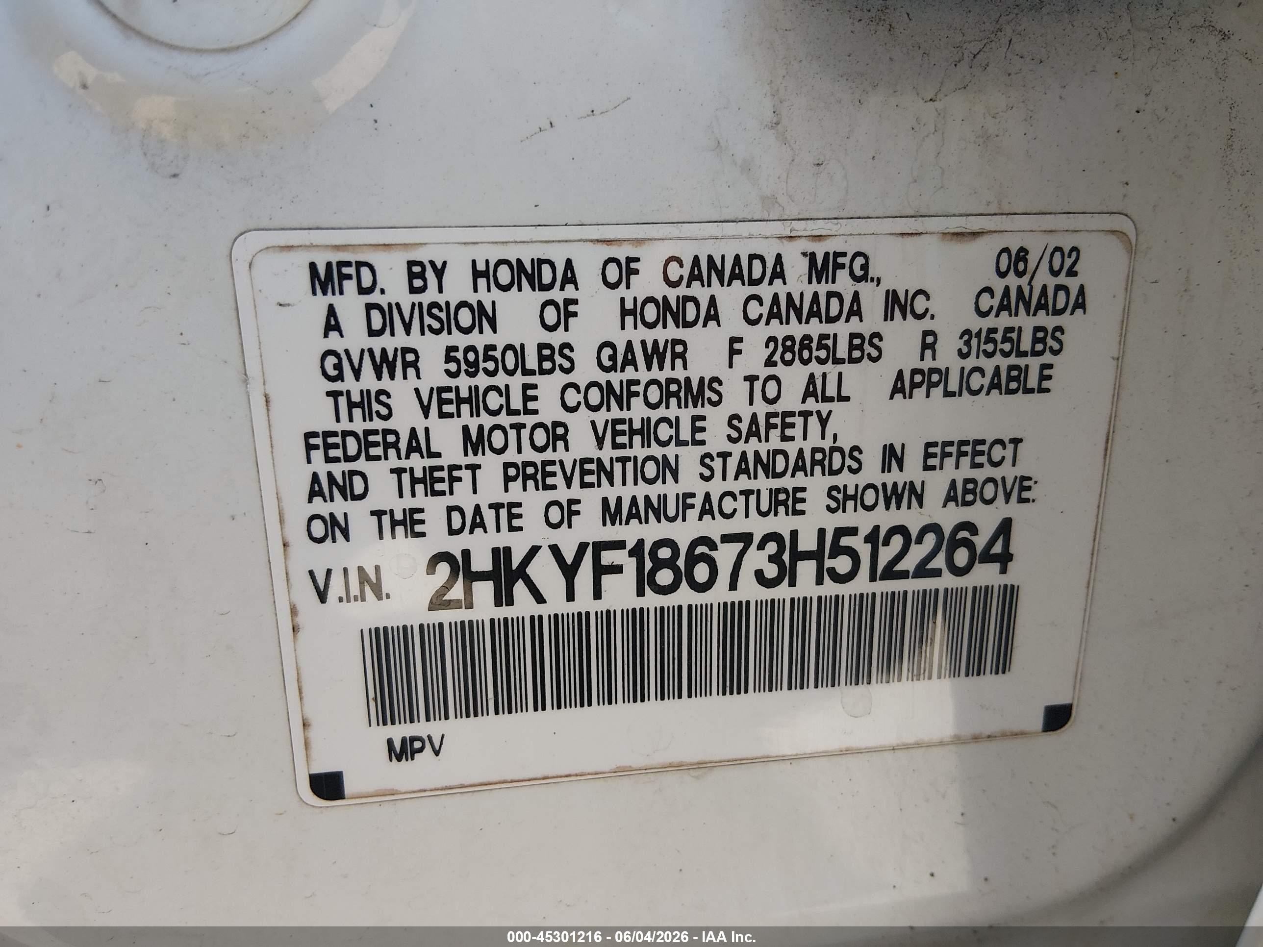 2003 Honda Pilot Ex-l White vin: 2HKYF18673H512264