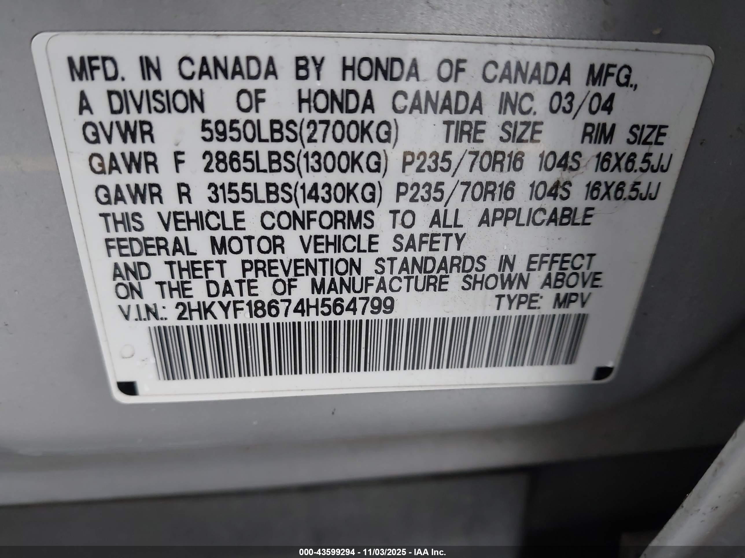 2004 Honda Pilot Ex-l Silver vin: 2HKYF18674H564799