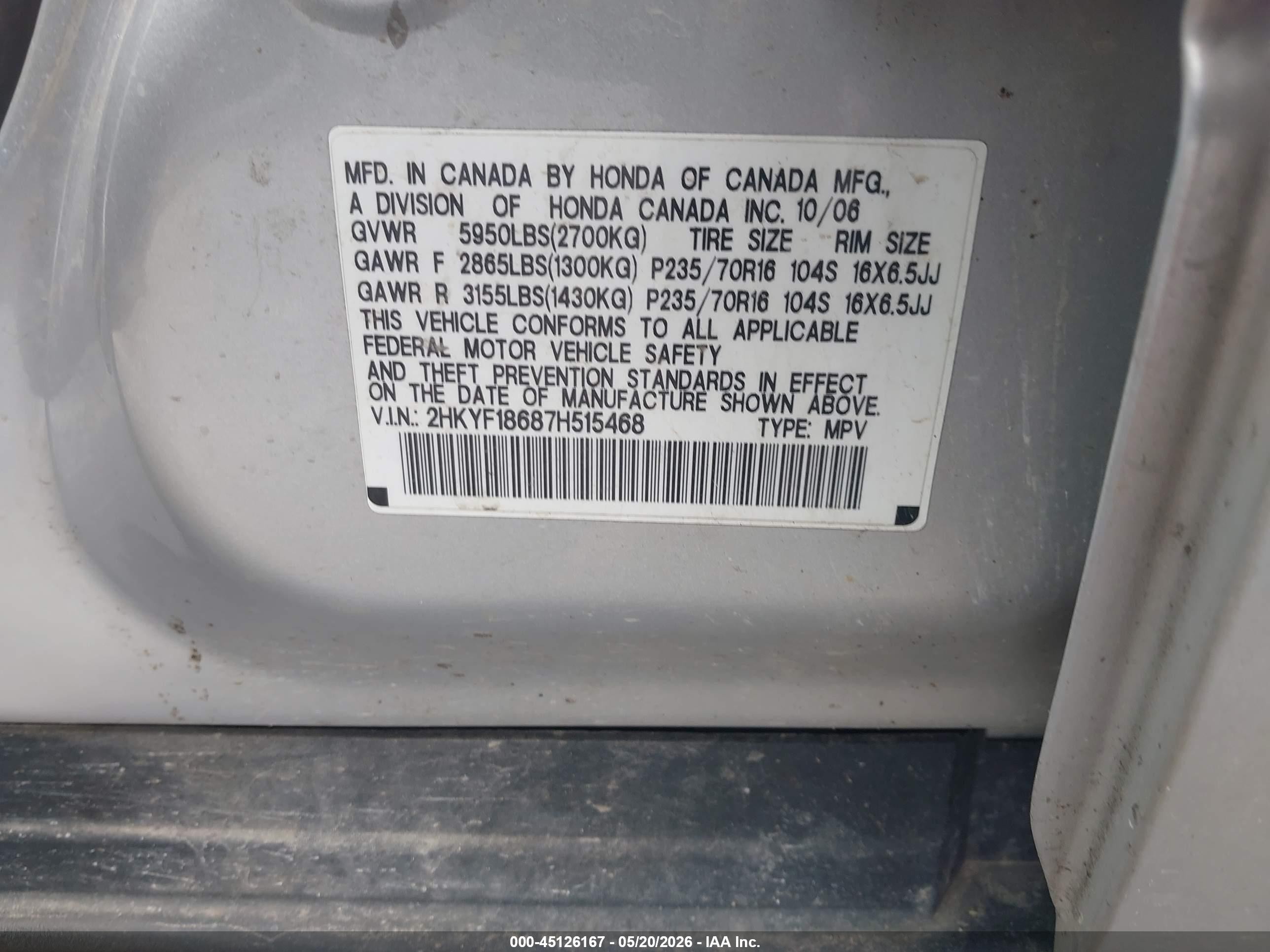 2007 Honda Pilot Ex-l Silver vin: 2HKYF18687H515468