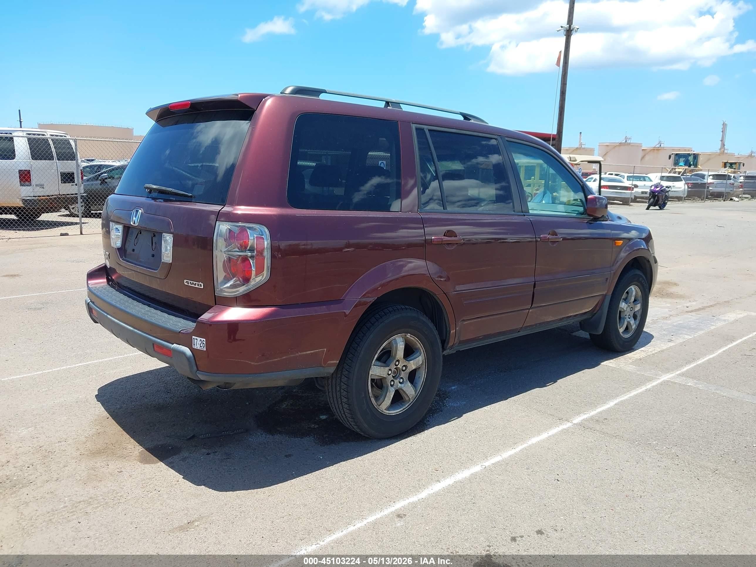 2007 Honda Pilot Ex-l Maroon vin: 2HKYF18687H536692