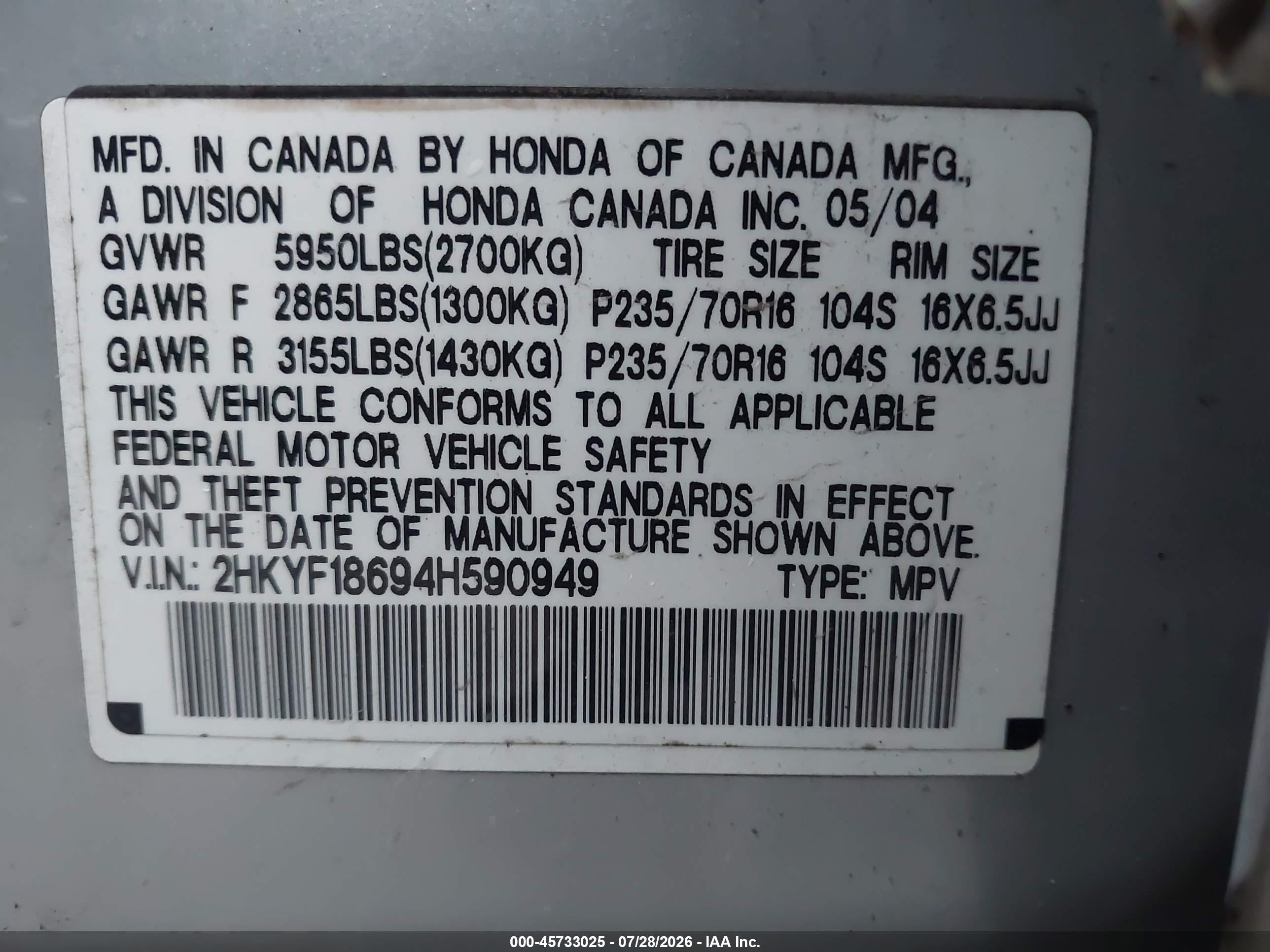 2004 Honda Pilot Ex-l Silver vin: 2HKYF18694H590949