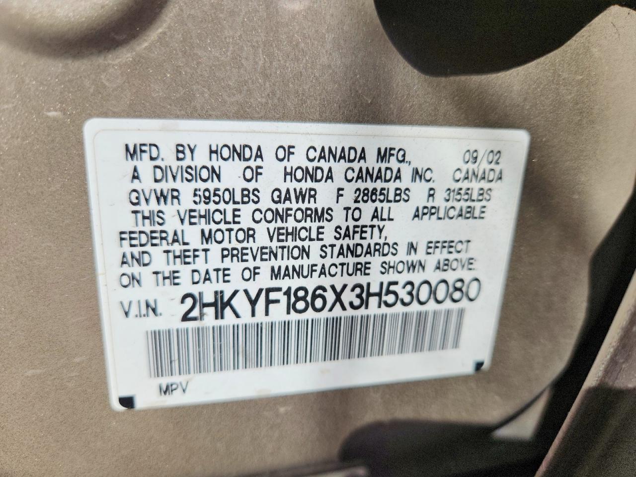 2003 Honda Pilot Exl Tan vin: 2HKYF186X3H530080