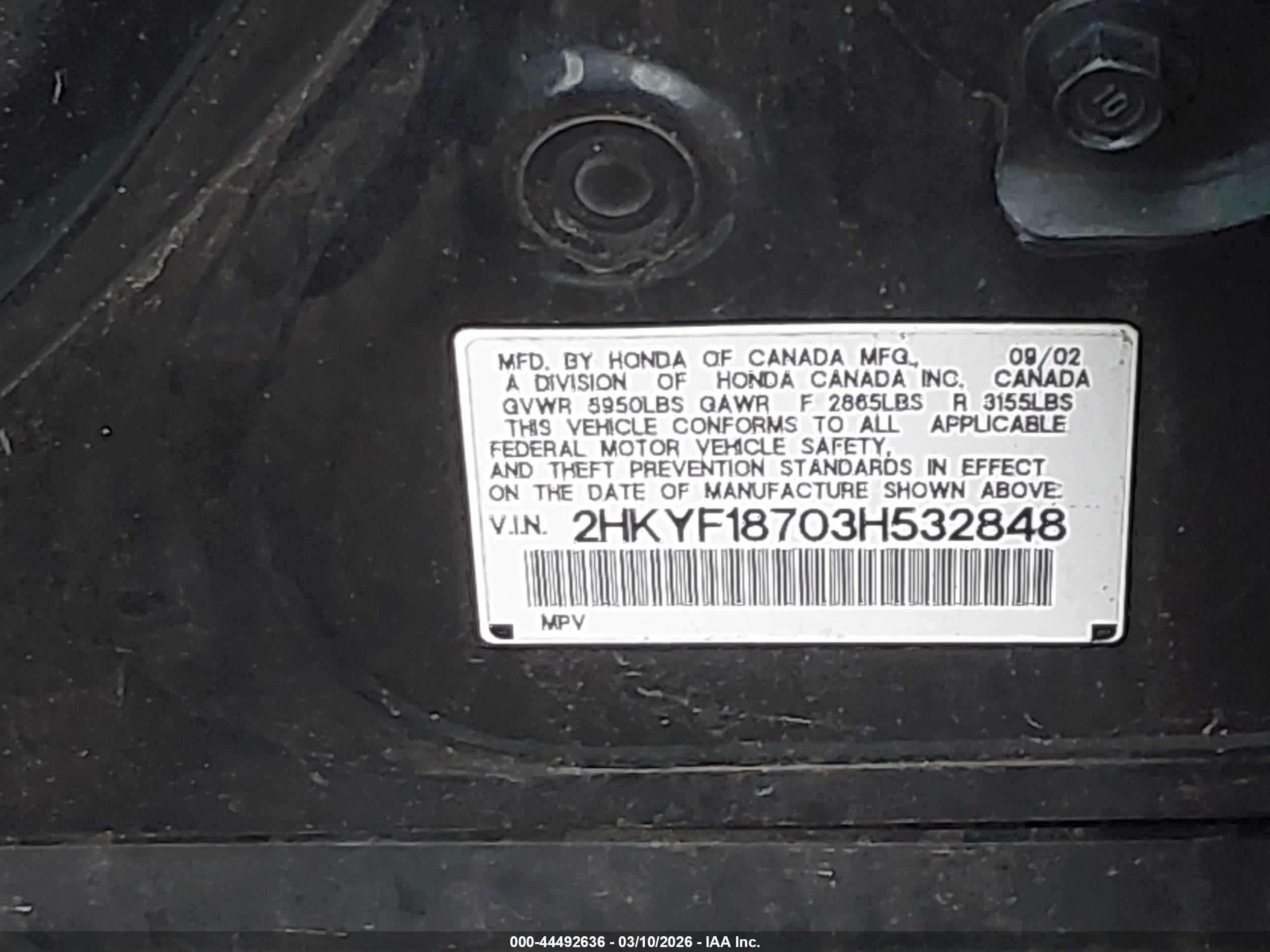 2003 Honda Pilot Ex-l Black vin: 2HKYF18703H532848
