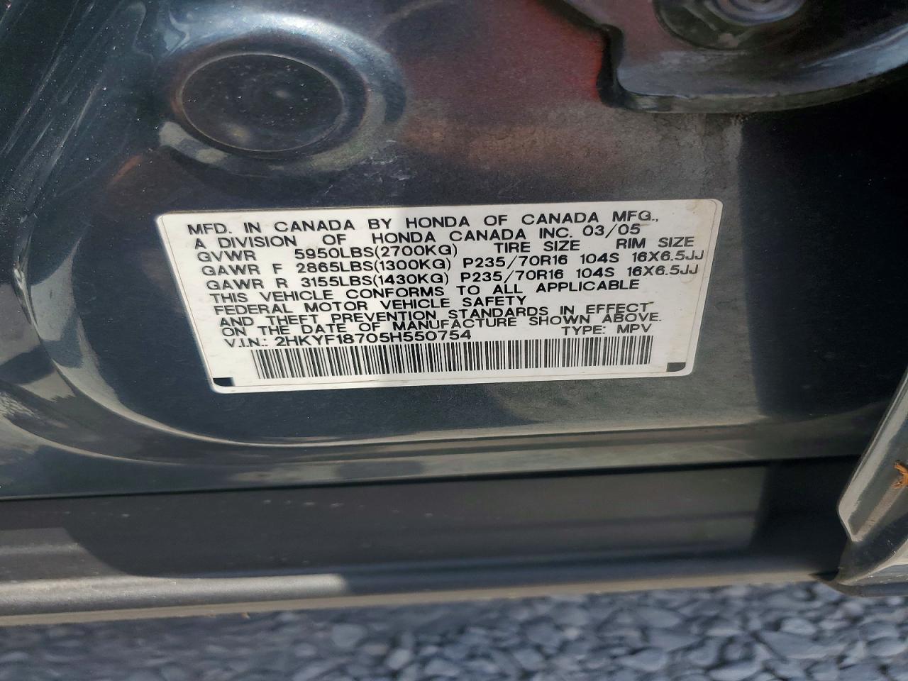 2005 Honda Pilot Exl Blue vin: 2HKYF18705H550754