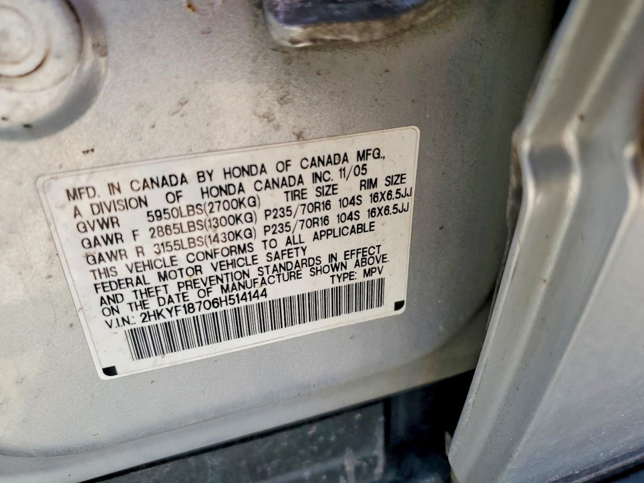 2006 Honda Pilot Ex Silver vin: 2HKYF18706H514144