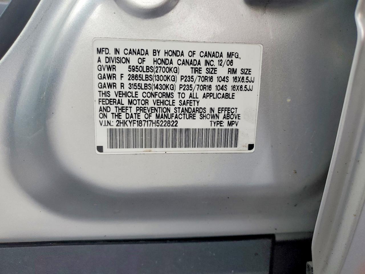 2007 Honda Pilot Exl Silver vin: 2HKYF18717H522822