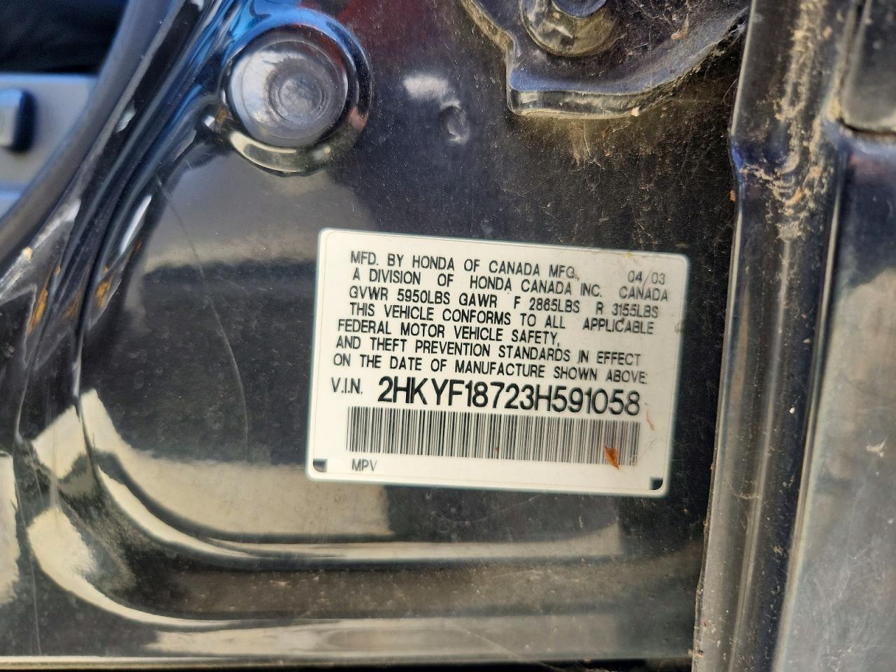 2003 Honda Pilot Exl Black vin: 2HKYF18723H591058
