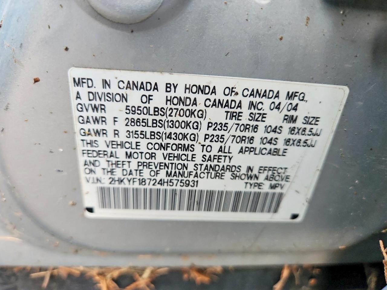 2004 Honda Pilot Exl Silver vin: 2HKYF18724H575931