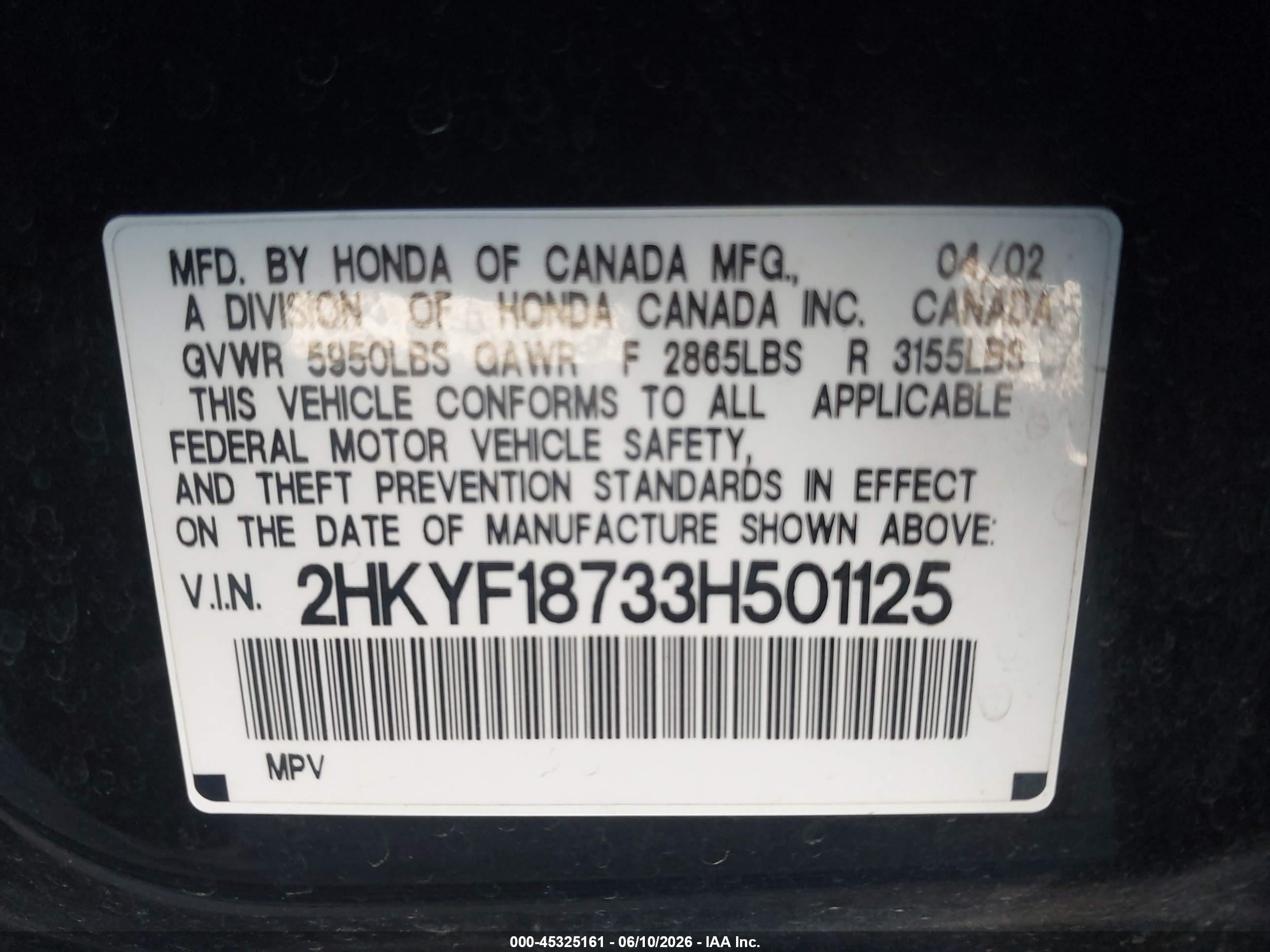 2003 Honda Pilot Ex-l Black vin: 2HKYF18733H501125