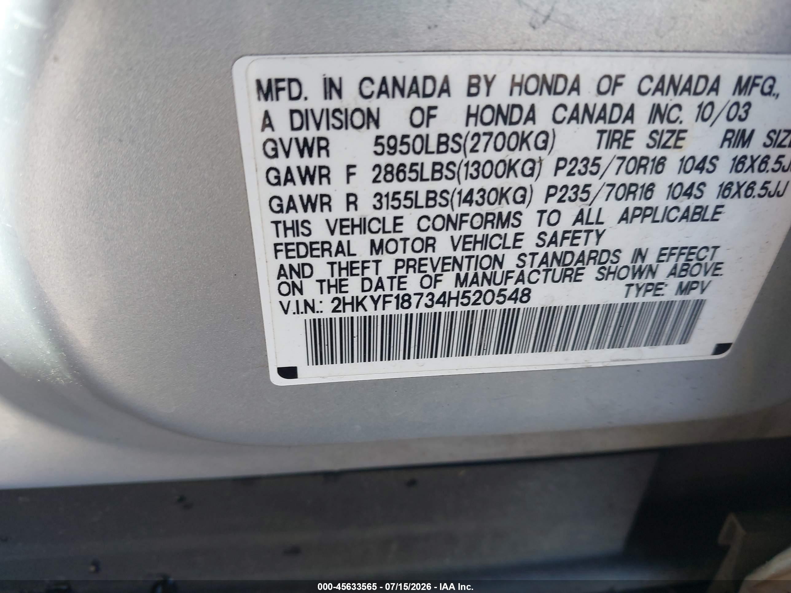 2004 Honda Pilot Ex-l Silver vin: 2HKYF18734H520548