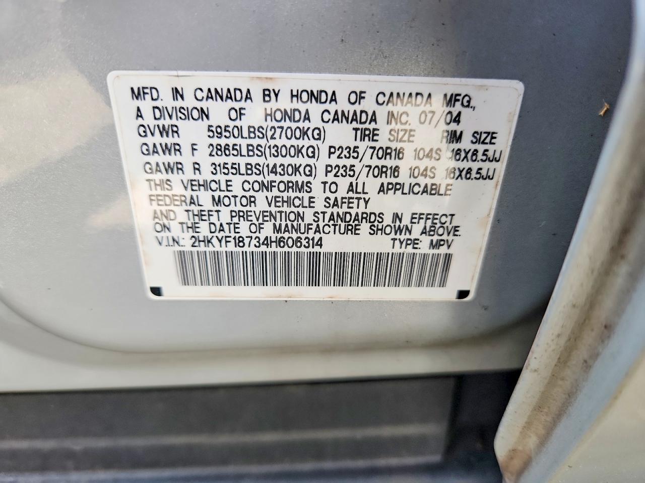 2004 Honda Pilot Exl Серебряный vin: 2HKYF18734H606314