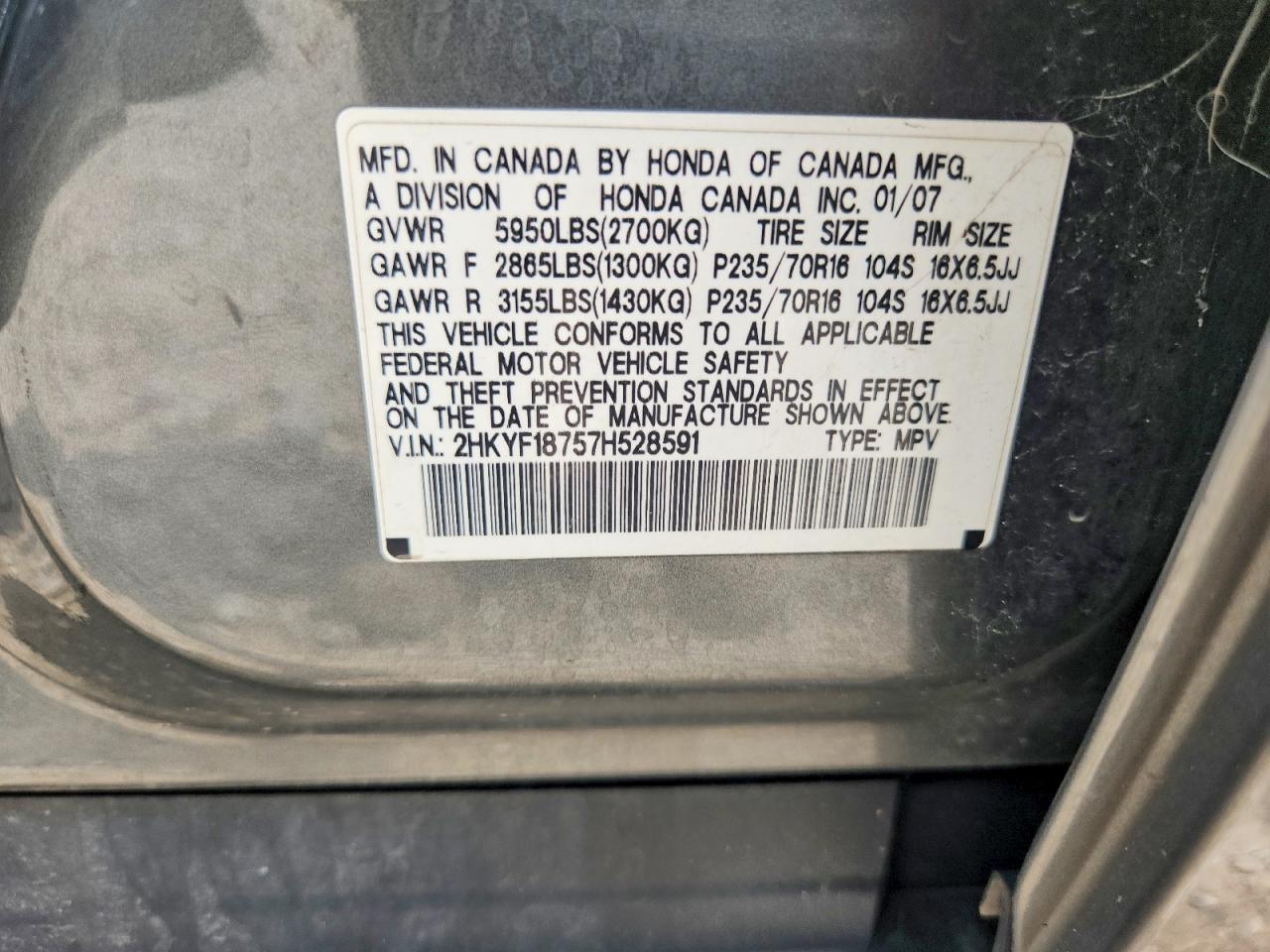 2007 Honda Pilot Exl Gray vin: 2HKYF18757H528591