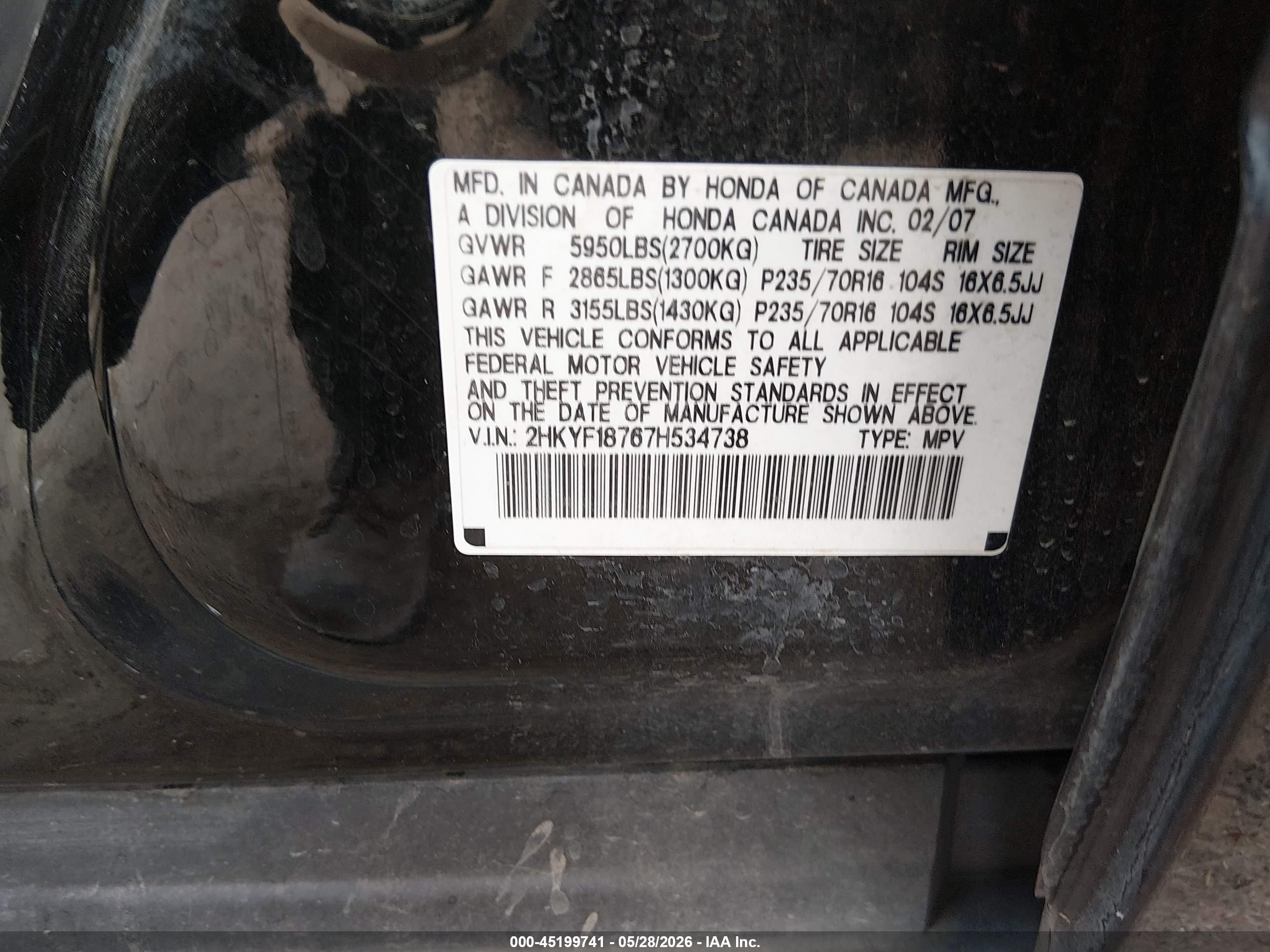 2007 Honda Pilot Ex-l Black vin: 2HKYF18767H534738