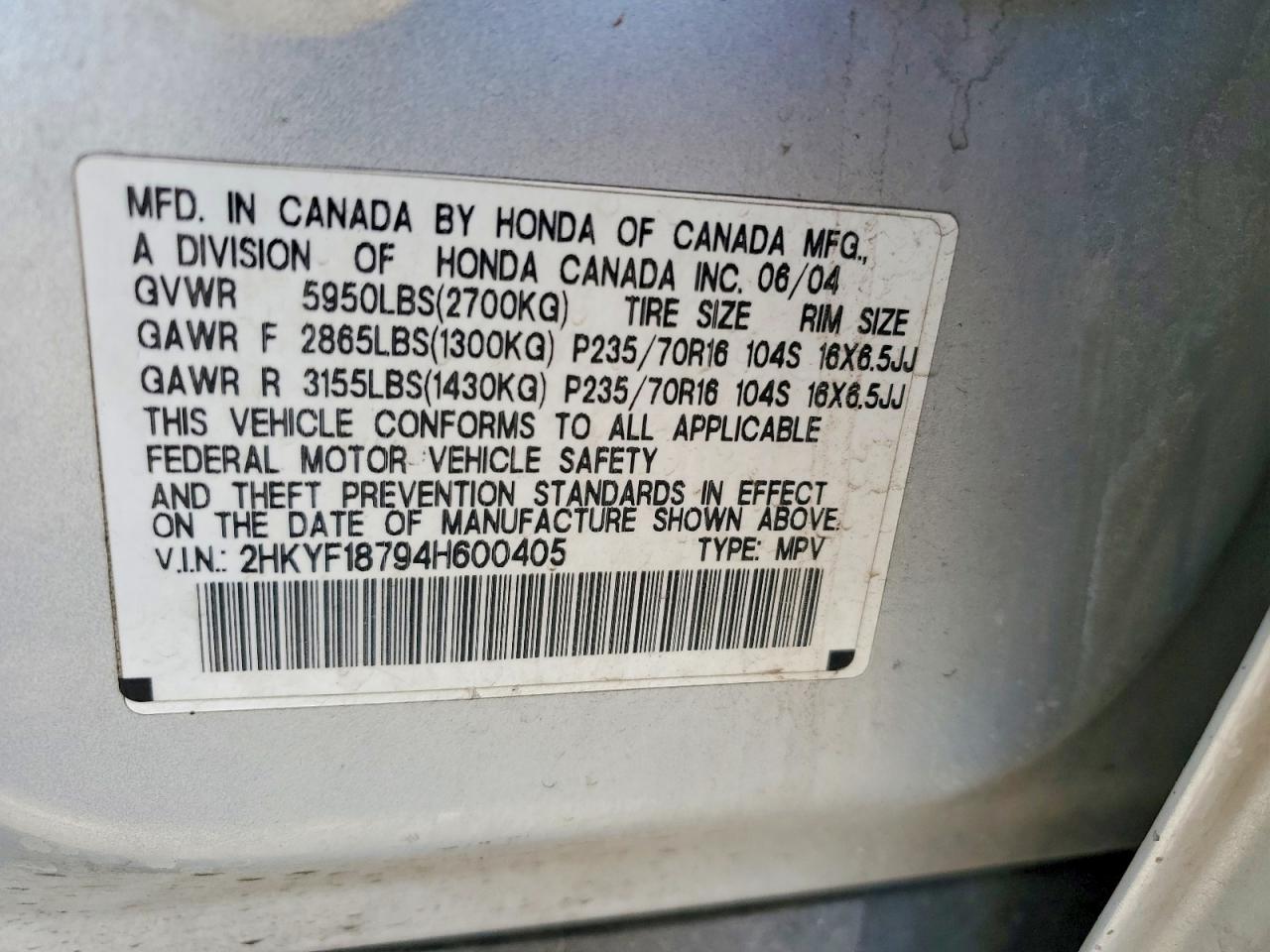2004 Honda Pilot Exl Silver vin: 2HKYF18794H600405
