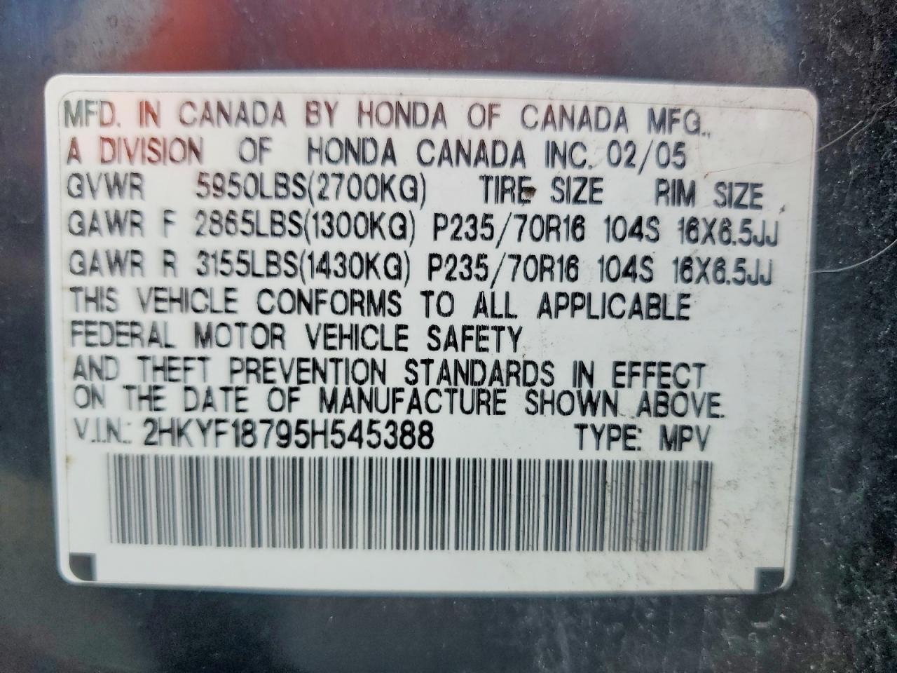 2005 Honda Pilot Exl Black vin: 2HKYF18795H545388