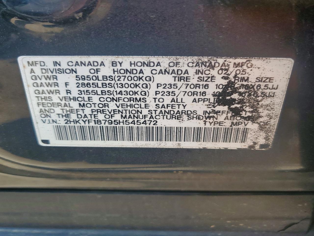2005 Honda Pilot Exl Black vin: 2HKYF18795H545472