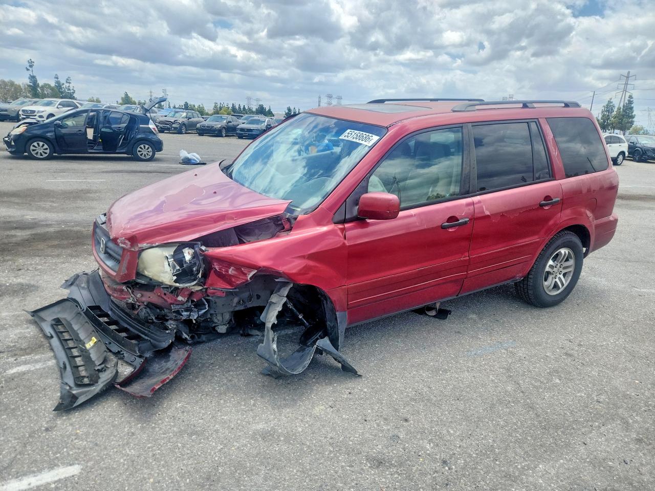 2005 Honda Pilot Exl Burgundy vin: 2HKYF18795H569903