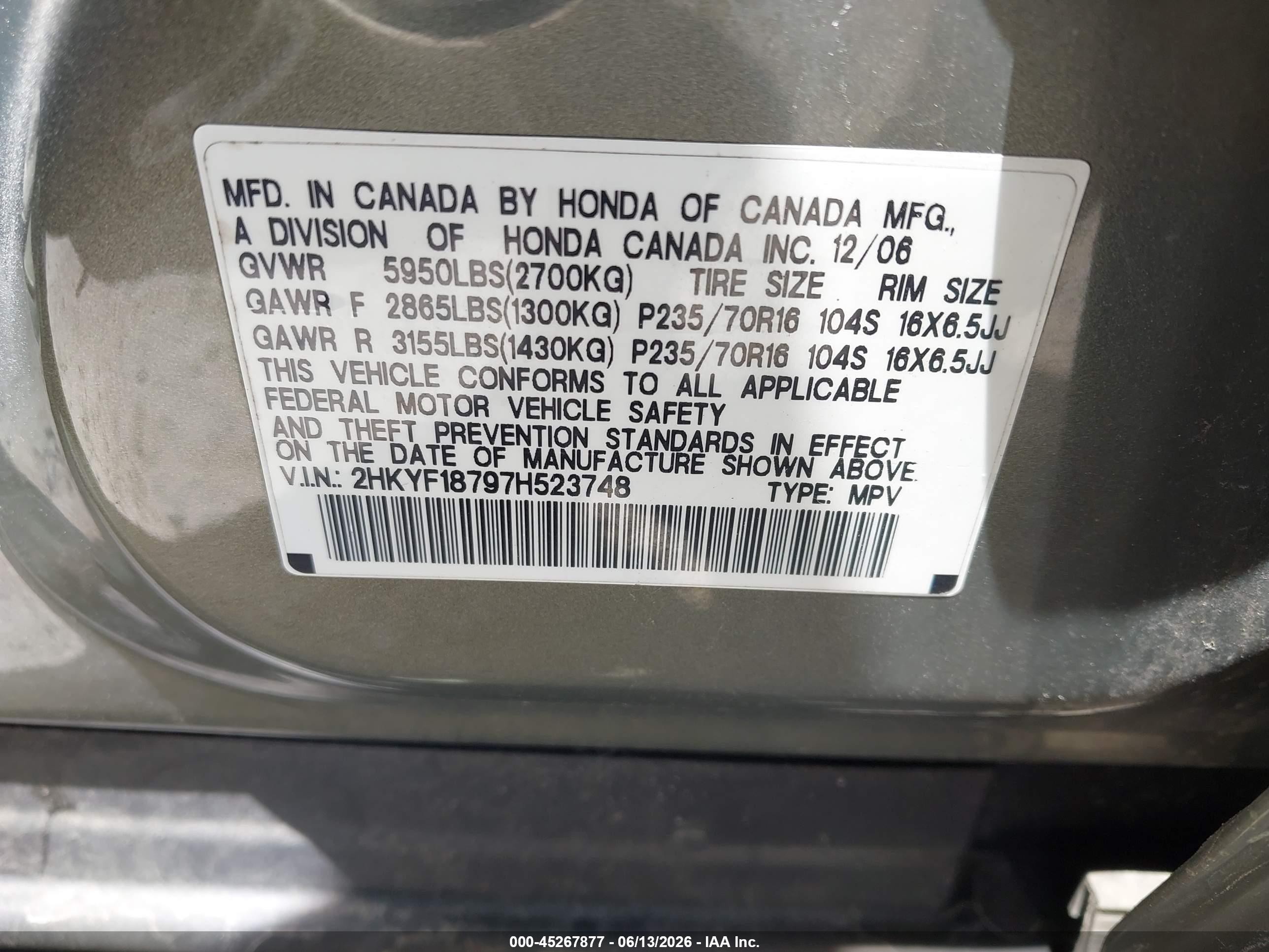 2007 Honda Pilot Ex-l Gray vin: 2HKYF18797H523748