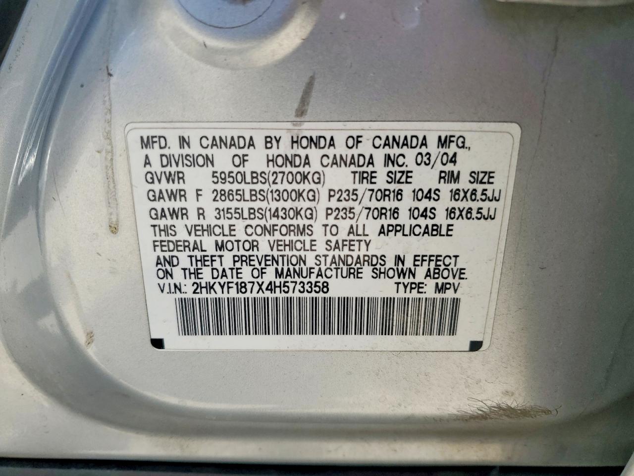 2004 Honda Pilot Exl Silver vin: 2HKYF187X4H573358
