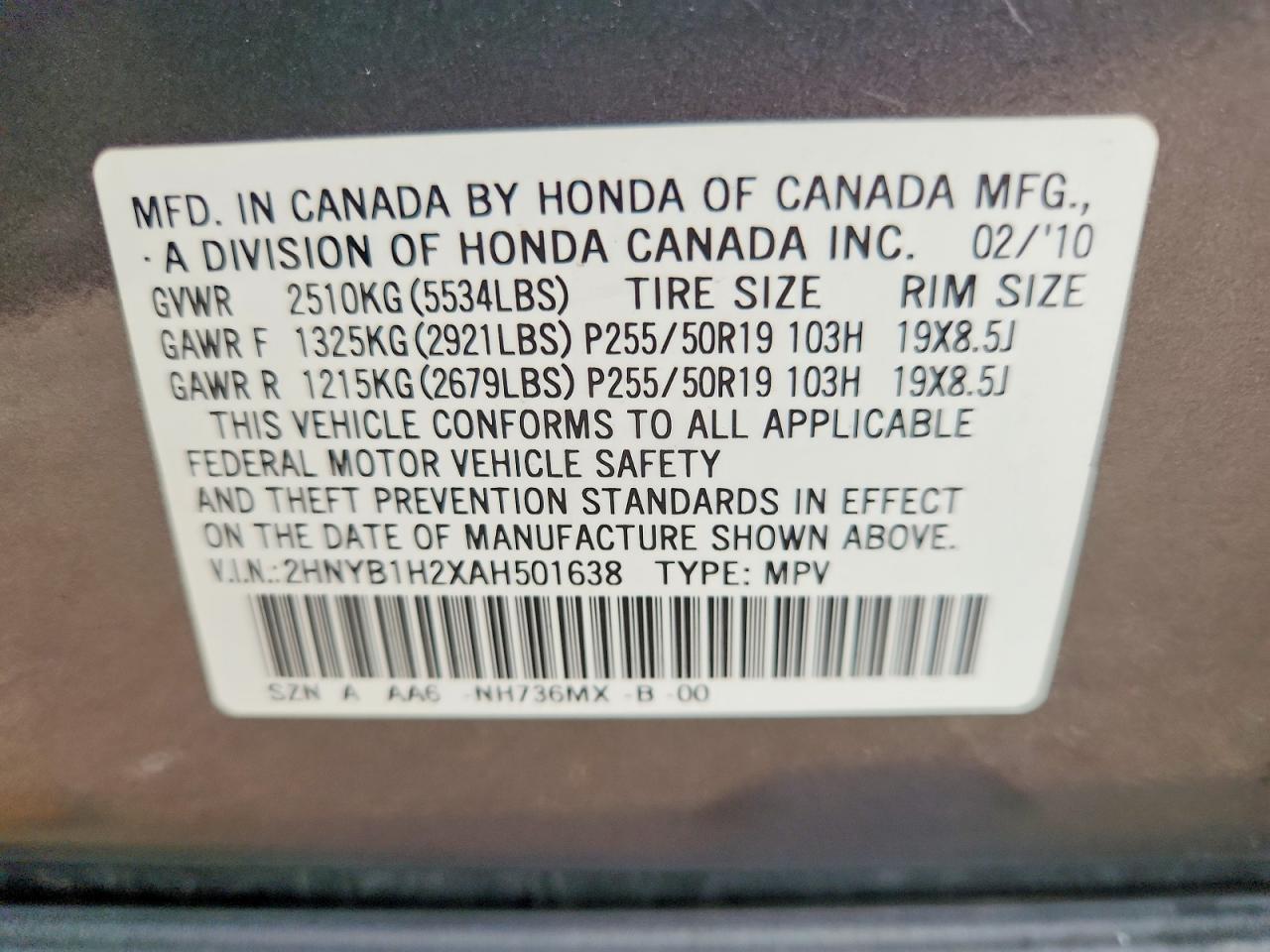 2010 Acura Zdx Gray vin: 2HNYB1H2XAH501638