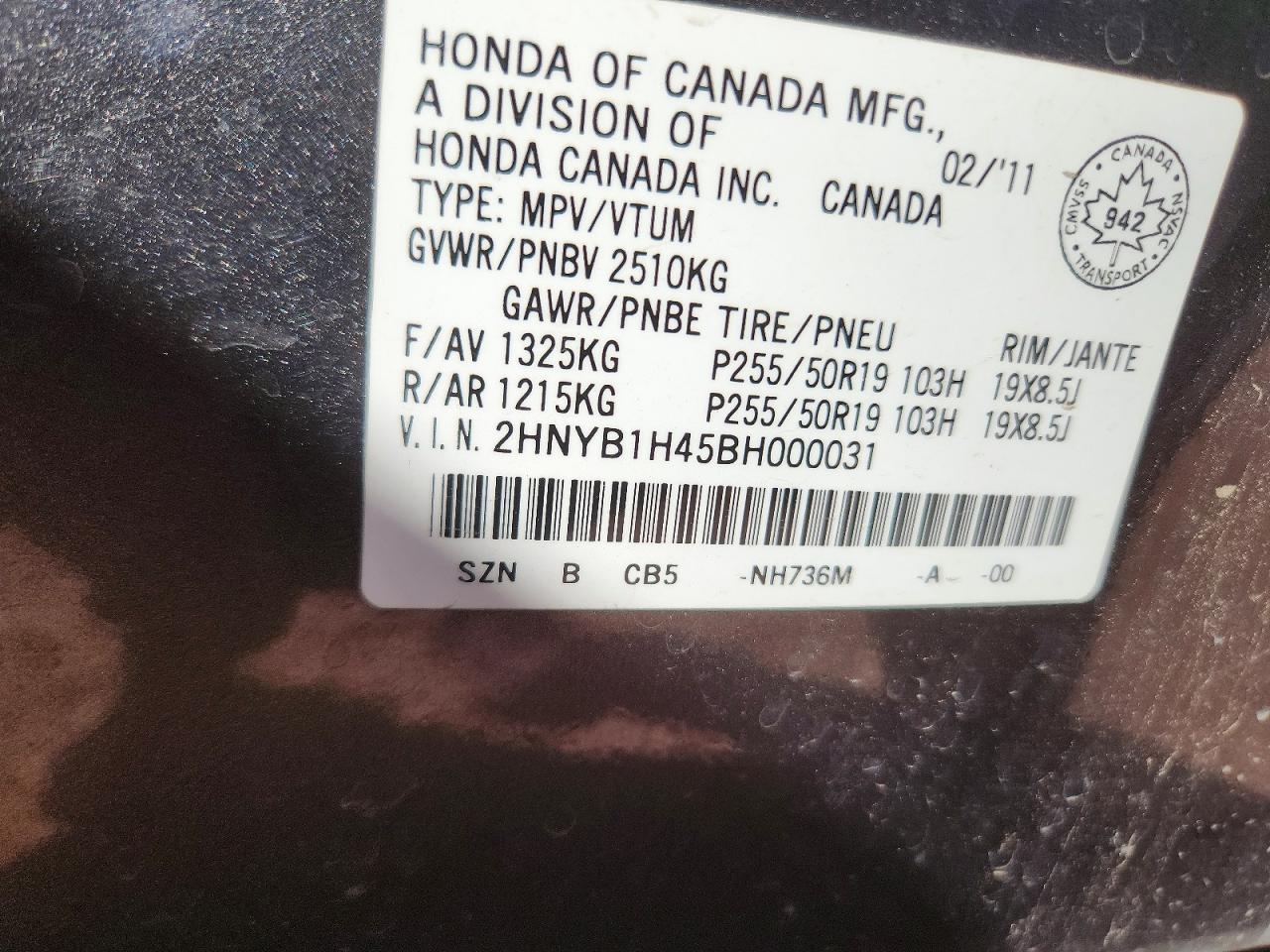 2011 Acura Zdx Technology Gray vin: 2HNYB1H45BH000031