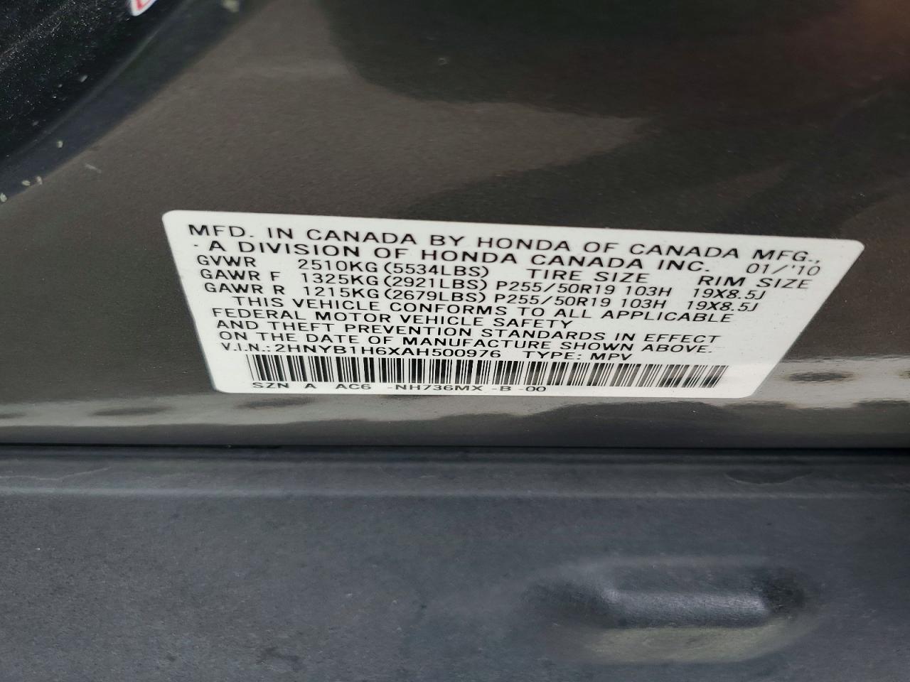 2010 Acura Zdx Advance Gray vin: 2HNYB1H6XAH500976