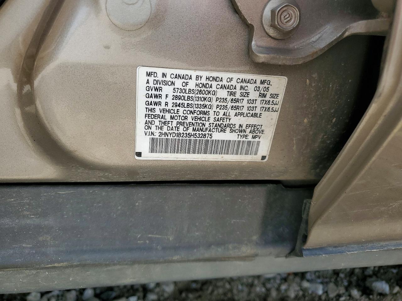 2005 Acura Mdx Tan vin: 2HNYD18235H532875