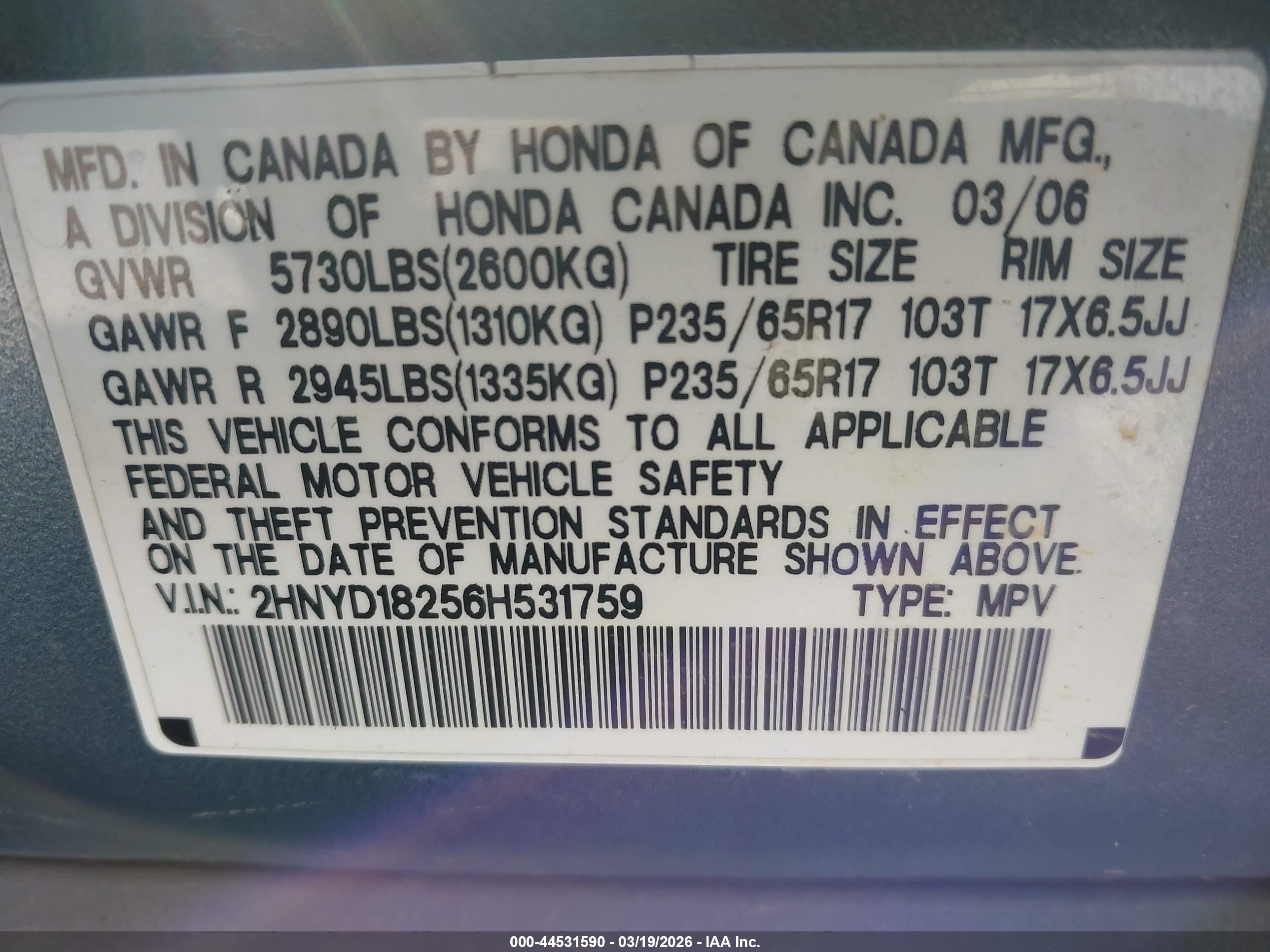 2006 Acura Mdx   Blue vin: 2HNYD18256H531759