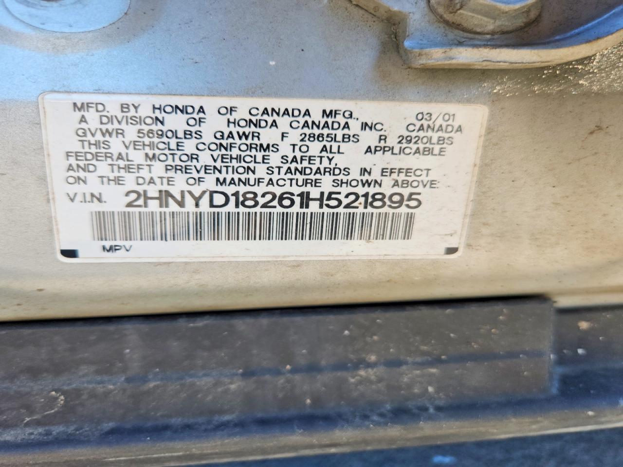 2001 Acura Mdx Silver vin: 2HNYD18261H521895
