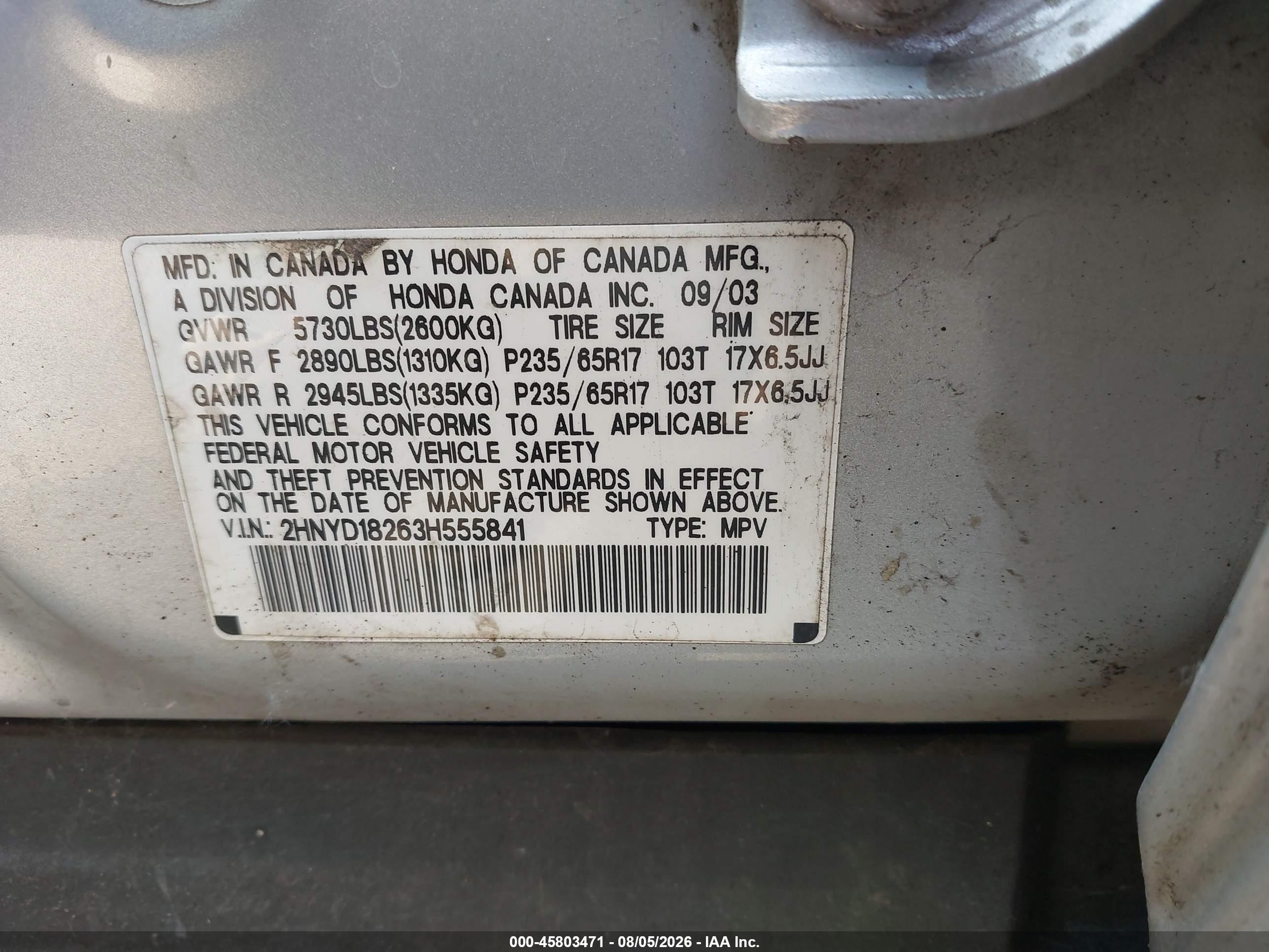 2003 Acura Mdx   Серебряный vin: 2HNYD18263H555841